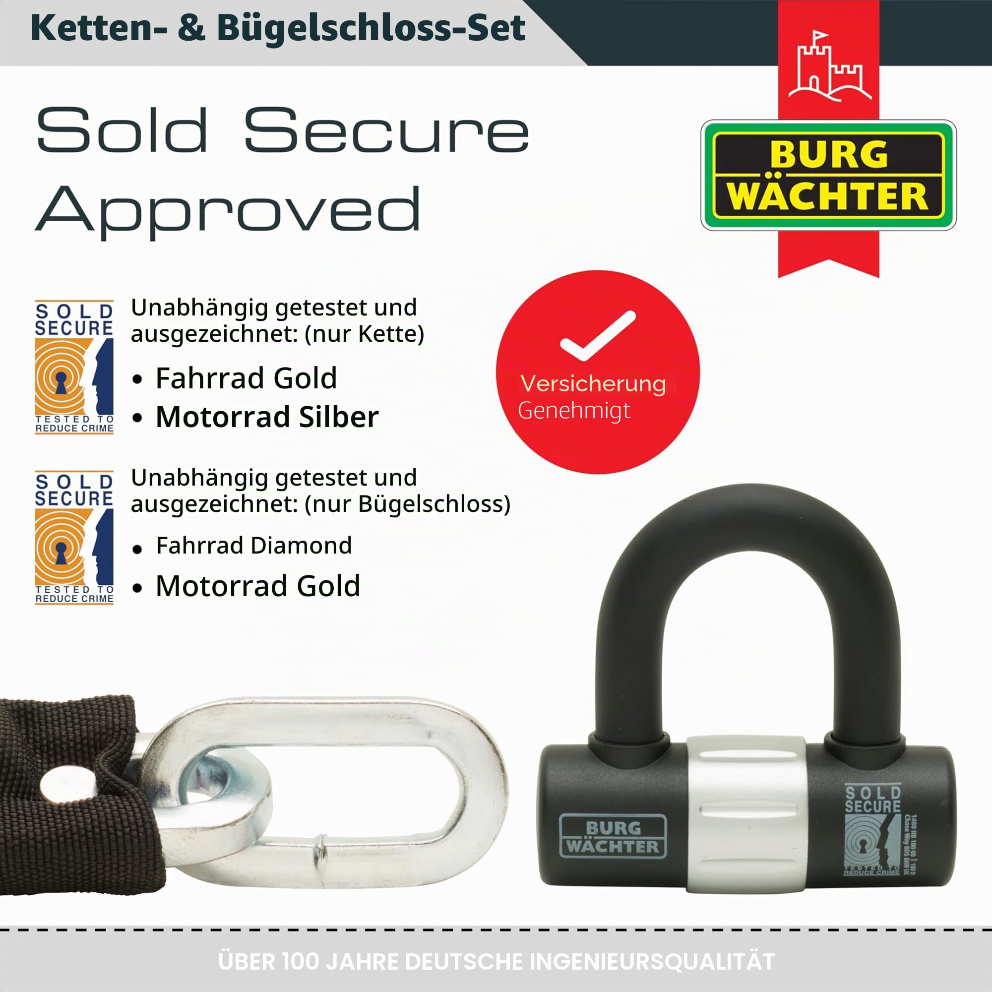Burg-Wachter Sold Secure Gold Fahrradkette und Schloss Kit, 1 m, Schwarz