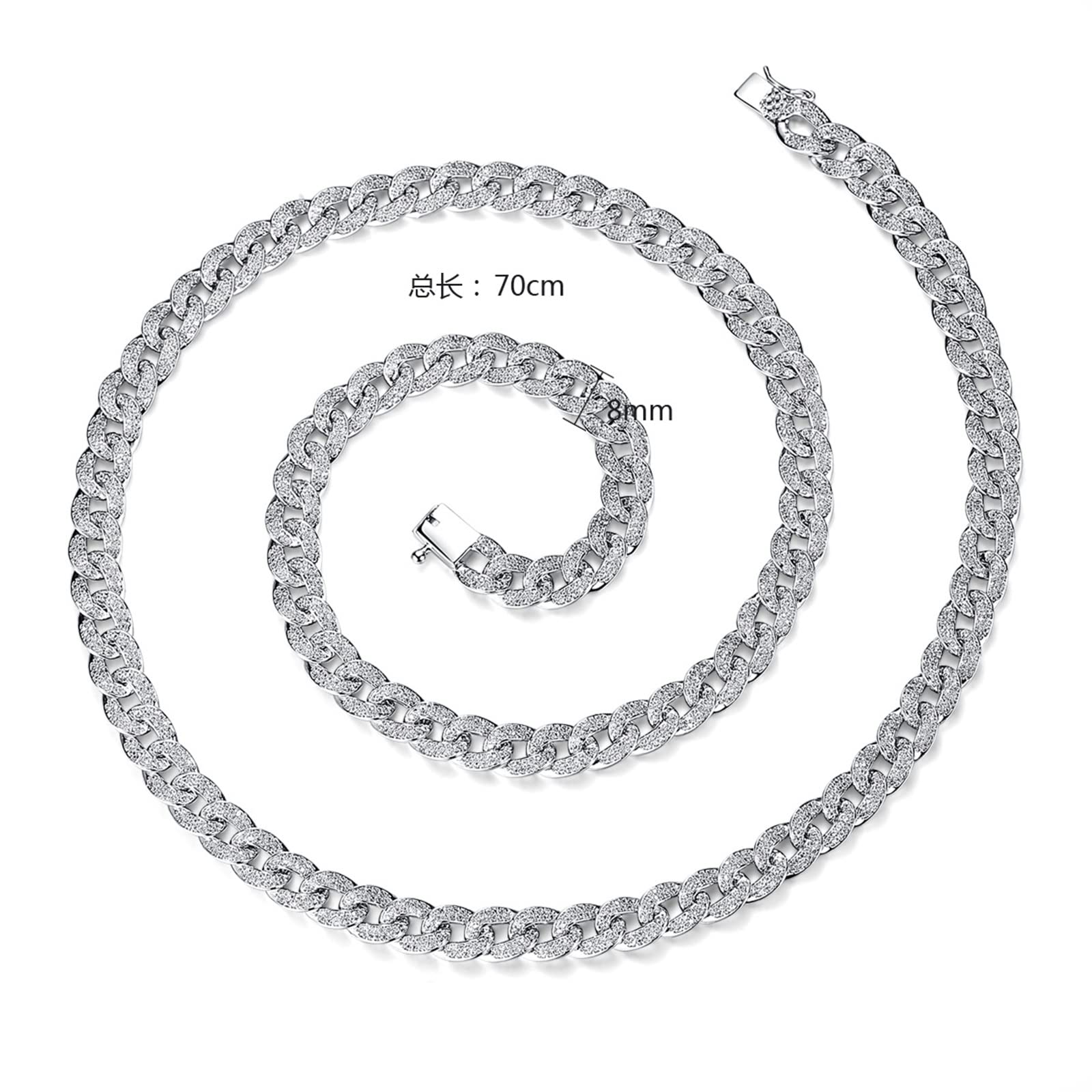 Cadenas, Cuban Link Collar de Plata Curb de Cobre Forma Redonda de Circonita Cúbica Diseño de Cadena con Cz Collar de Compromiso de 700mm para las Mujeres