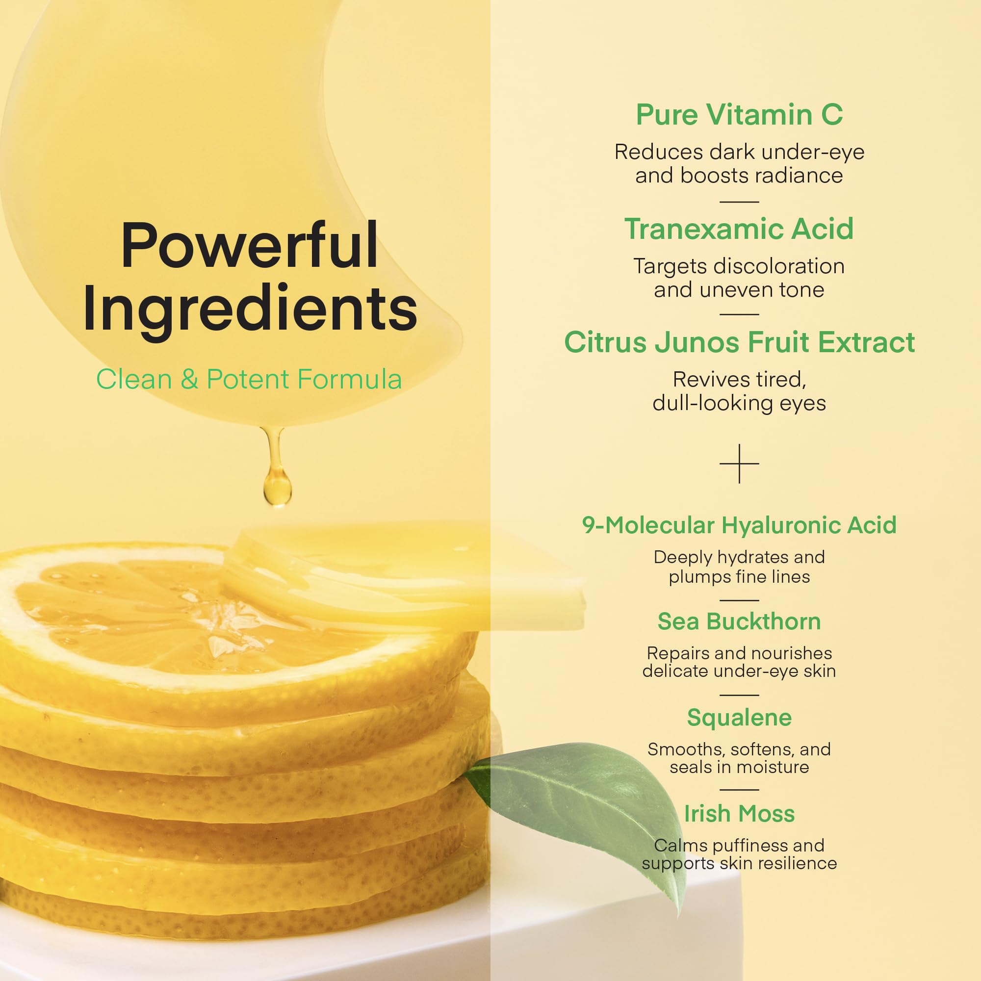 Terez & Honor Cerotti Occhi alla Vitamina C - 60 Pezzi Maschere Coreane Illuminanti e Idratanti con Acido Tranexamico e Caffeina - Patch Contorno Occhi Antirughe per Occhiaie, Borse e Rughe