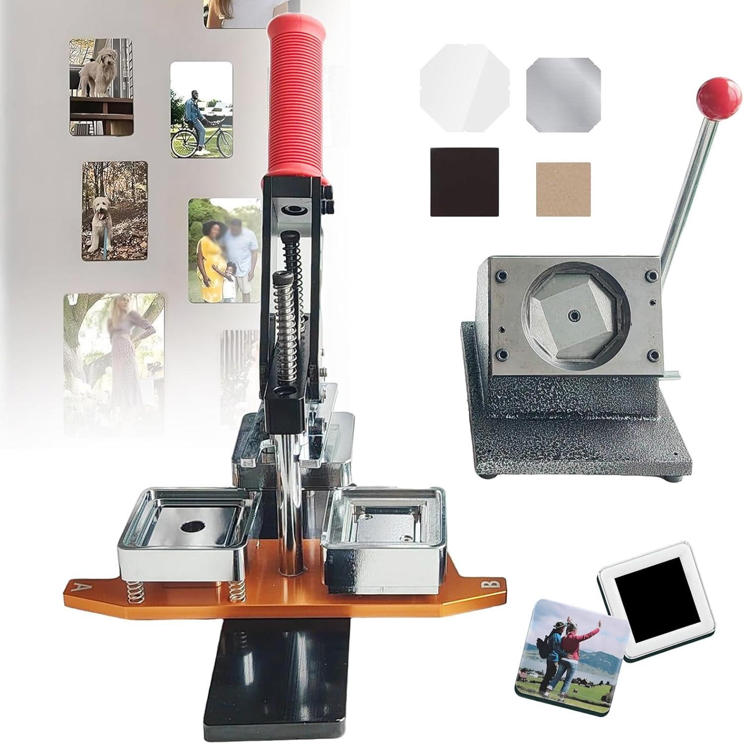 2 x 2 inch Square Refrigerator Magnet Making Machine Kit, Fridge DIY Photo Magnet Maker Press Machine + Paper Cutter + 100 Sets Cardboard +100 Sheets of Photo Paper, Create Square Fridge Magnets