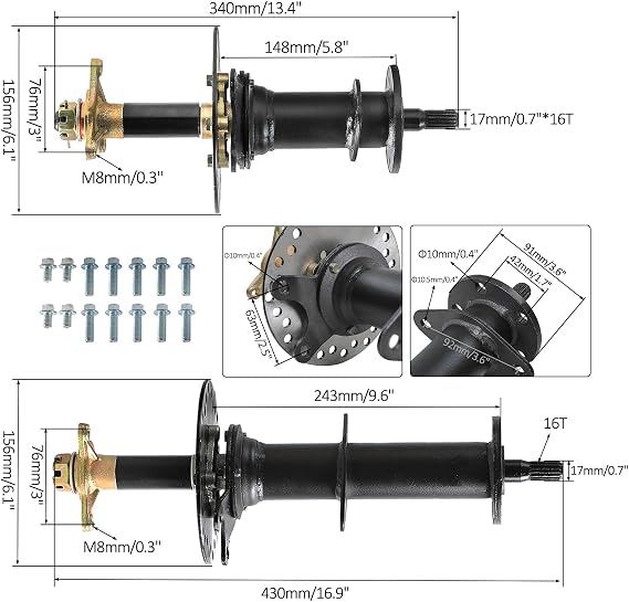 30''/760mm Rear Axle Differential Kit and 72V 1500W Brushless Motor & Differential Gear Box Transmission 16T for Electric Go Kart ATV UTV Quad Buggy Trike