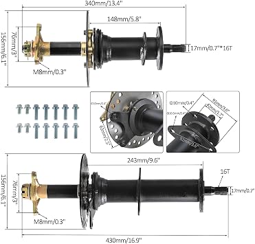 30''/760mm Rear Axle Differential Kit and 72V 1500W Brushless Motor & Differential Gear Box Transmission 16T for Electric Go Kart ATV UTV Quad Buggy Trike