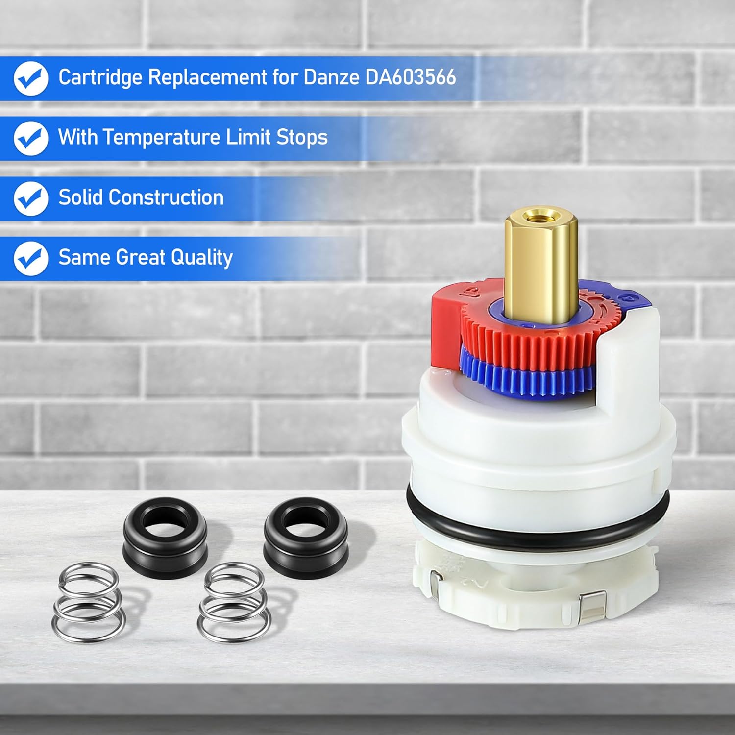 Dreyoo 1 Pack Square Stem Washerless Cartridge Replacement for DA603566, Shower Cartridge Compatible with Danze and Glacier Bay Single Handle Tub/Shower Faucets with Temperature Limit Stops