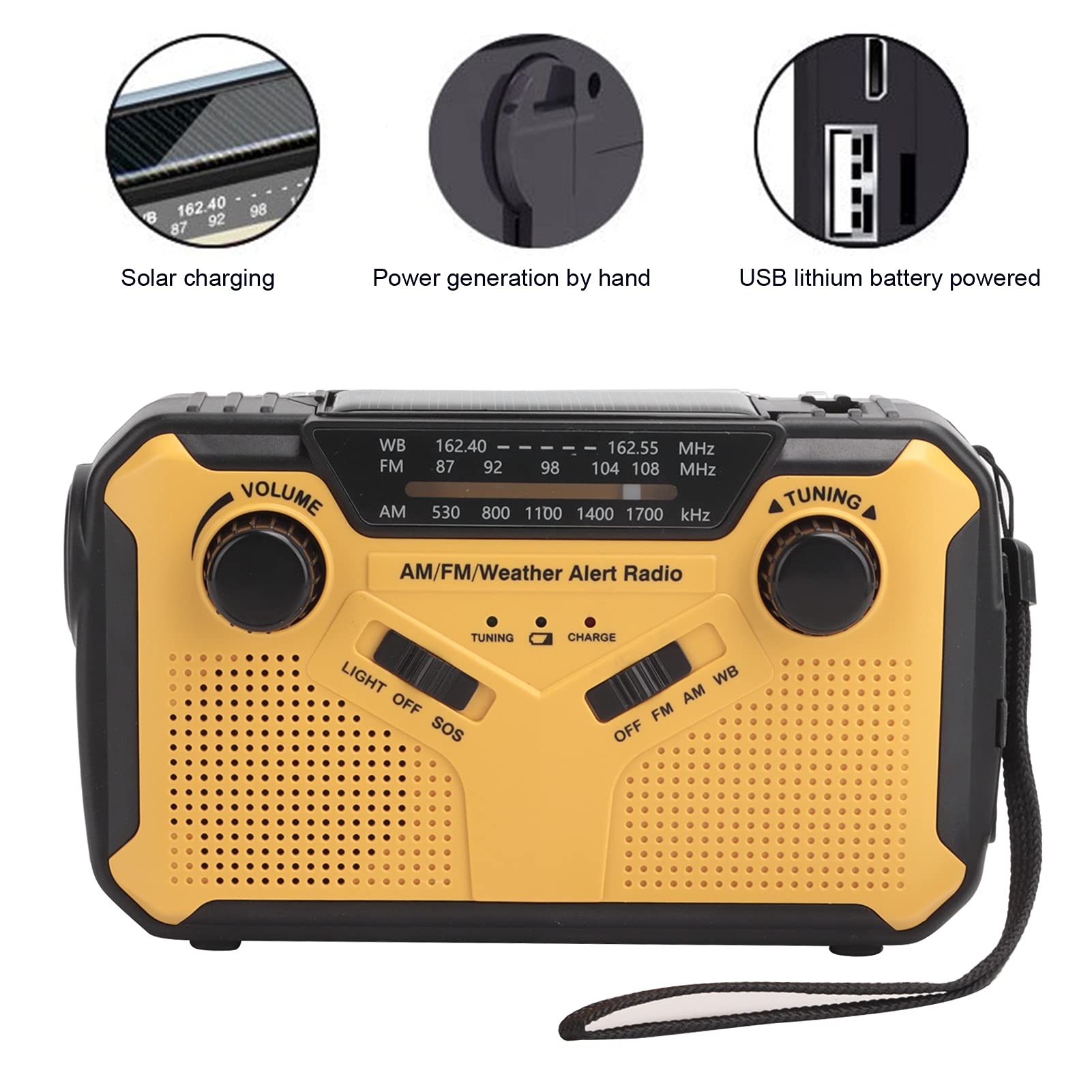 Dpofirs Radio FM AM Extérieure Portable pour SOS, Radio d'urgence Solaire avec Capacité de Batterie Portable 2500MAH, Lampe de Poche LED Lumineuse et Lampe de Lecture, Radio Météo à Manivelle