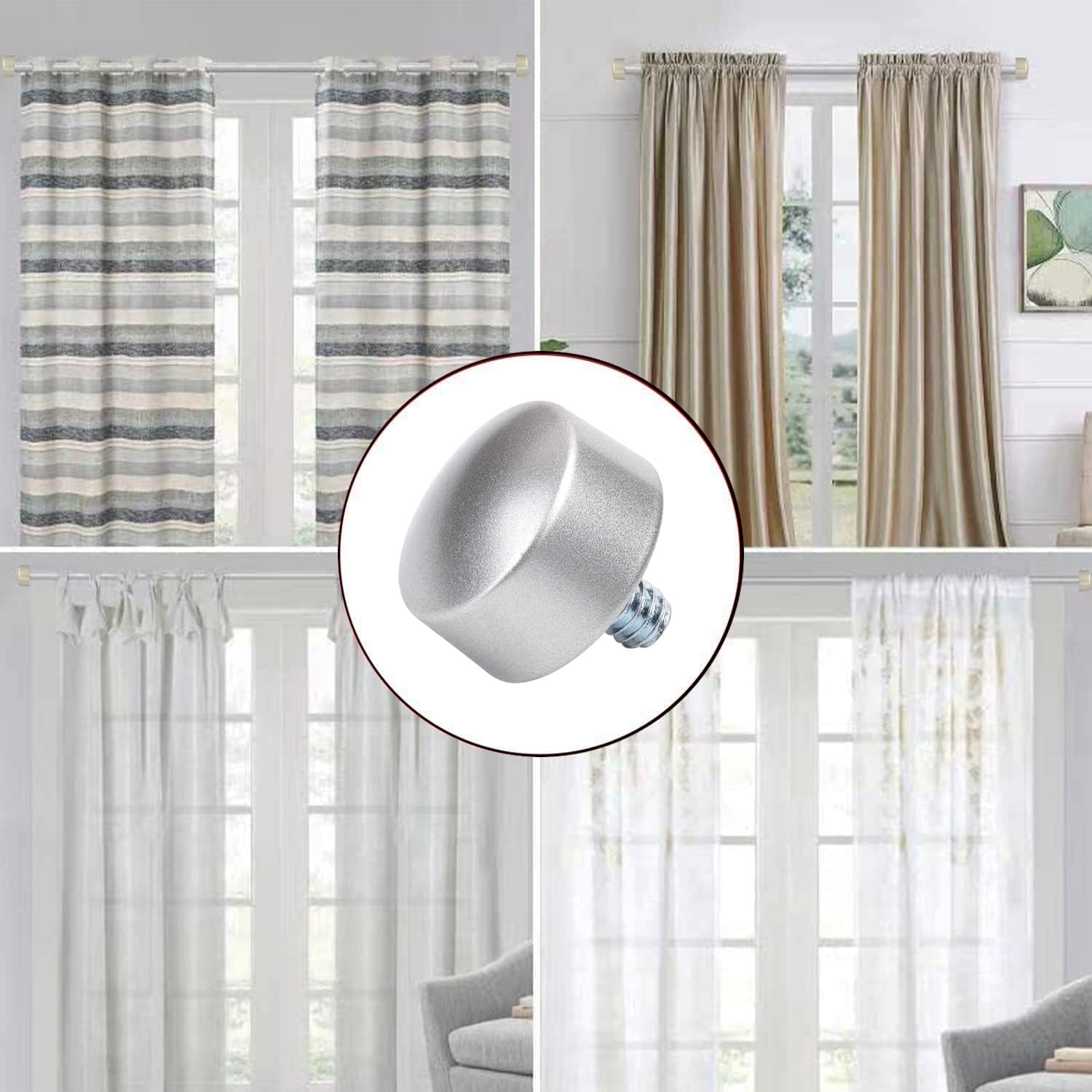 Finials For Curtain Rods, 4 Pcs Plastic Curtain Rod Finials for 3/4 Inch With 1/4” - 20 UNC Screws Curtain Rod,Drapery Rod Finials of Cylindrical Shape(Silver)