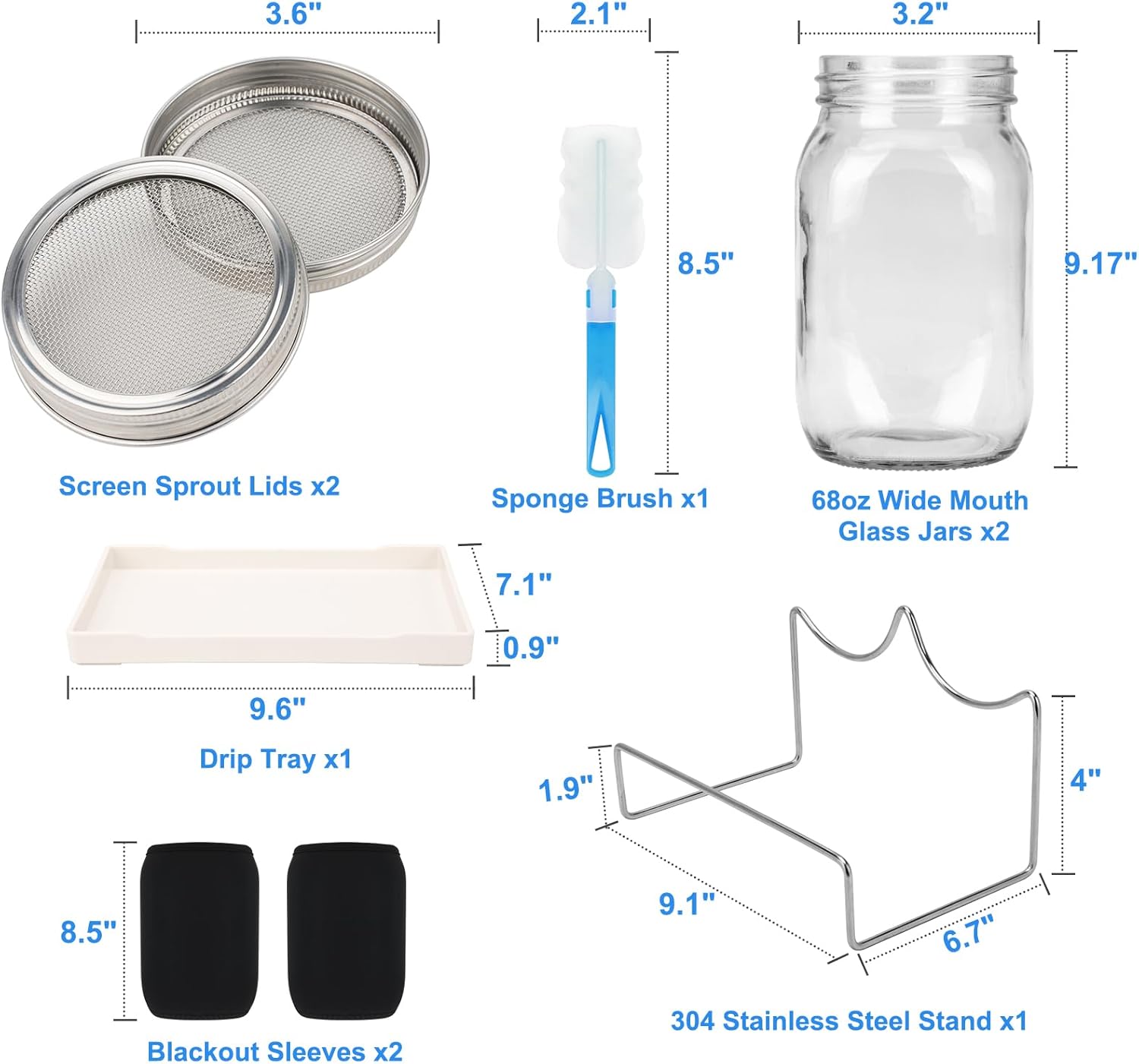 [Large Size] 68oz Sprouting Kit, 2 Sprouting Jar Kits, Wide Mouth Jars with Stainless Steel Screen Sprout Lid, 2000ml Sprouts Growing Kit, Seed Sprouter Set for Growing Broccoli, Bean, Alfalfa