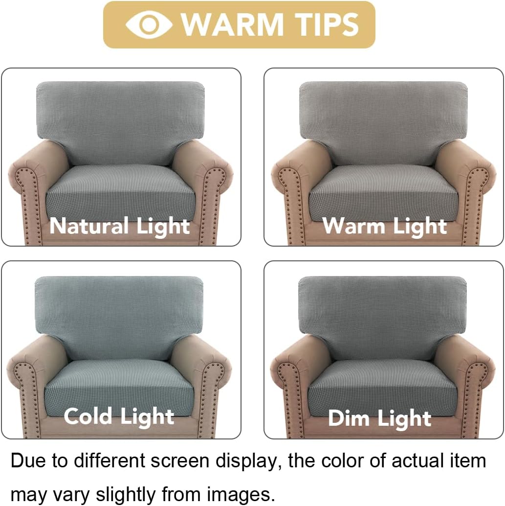 H.VERSAILTEX Multi-Pieces Chair Covers Stretch Couch Covers Form Fitted Seat and Back Cushions Covers (1 Seat Cover Plus 1 Back Cusion Cover, Bonus 2 Armrest Covers), Dove