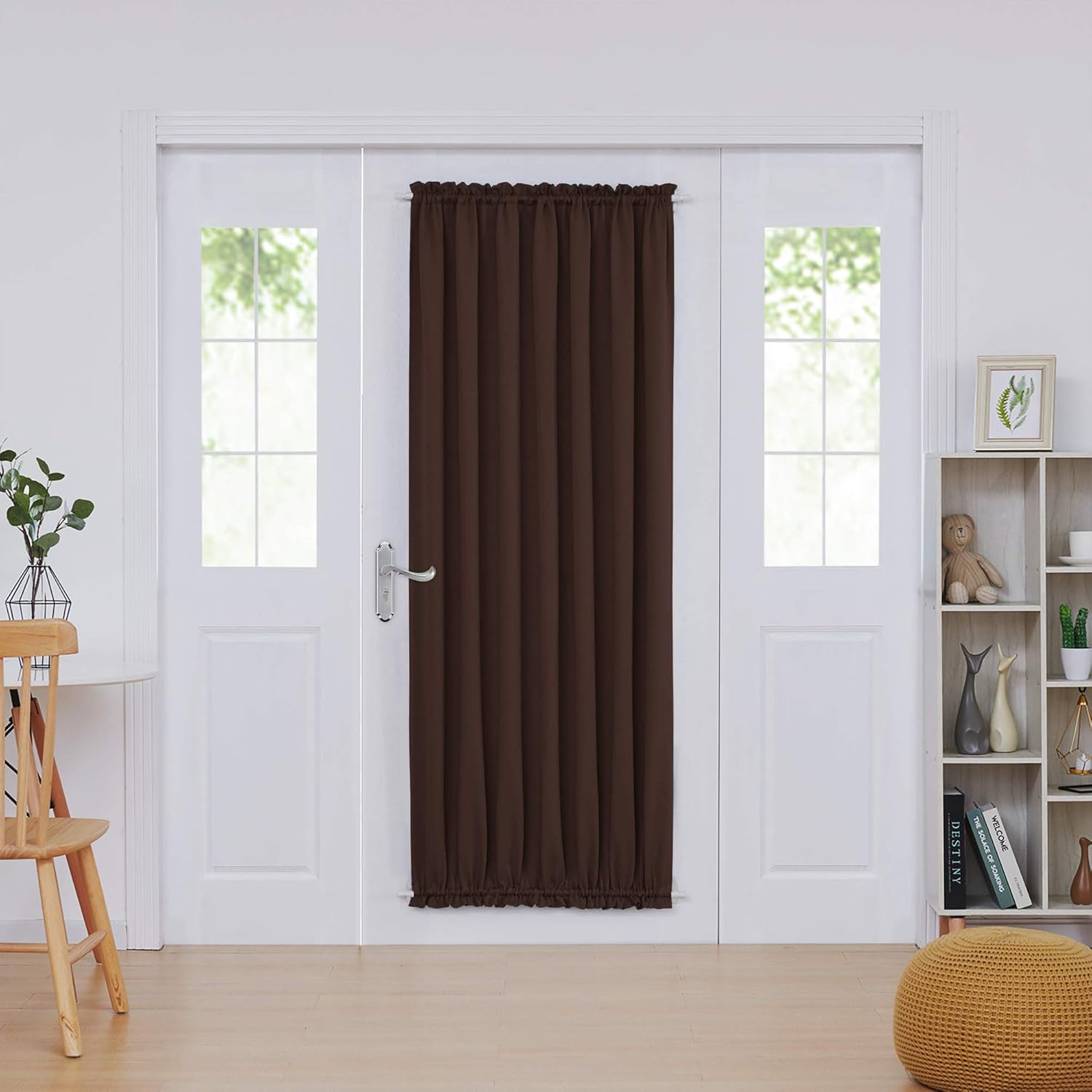 Deconovo Blackout Door Curtain for Glass Doors & Sidelights, Thermal Insulated Privacy Panel with Dual Rod Pockets & Adjustable Tieback, Machine‑Washable Curtain (54W x 72L, Dark Brown, 1 Panel)