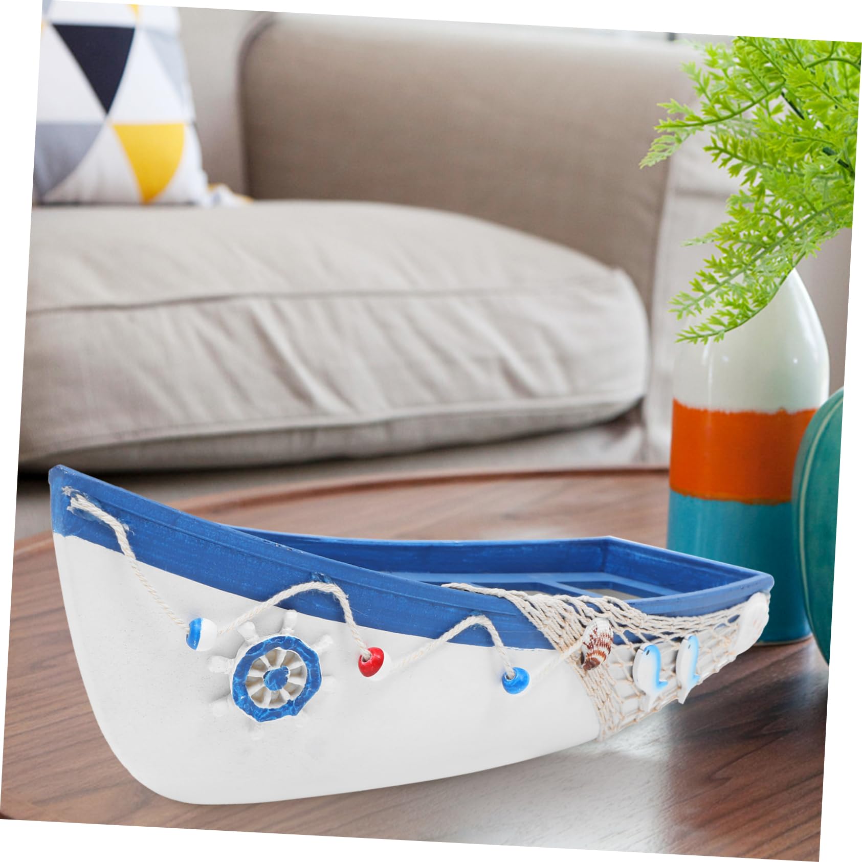 STOBAZA Nautical Wooden Ship Model Mediterranean Style Boat Statue for Home Decor Coastal Theme Accent Wood Material for Beach Ocean Lovers