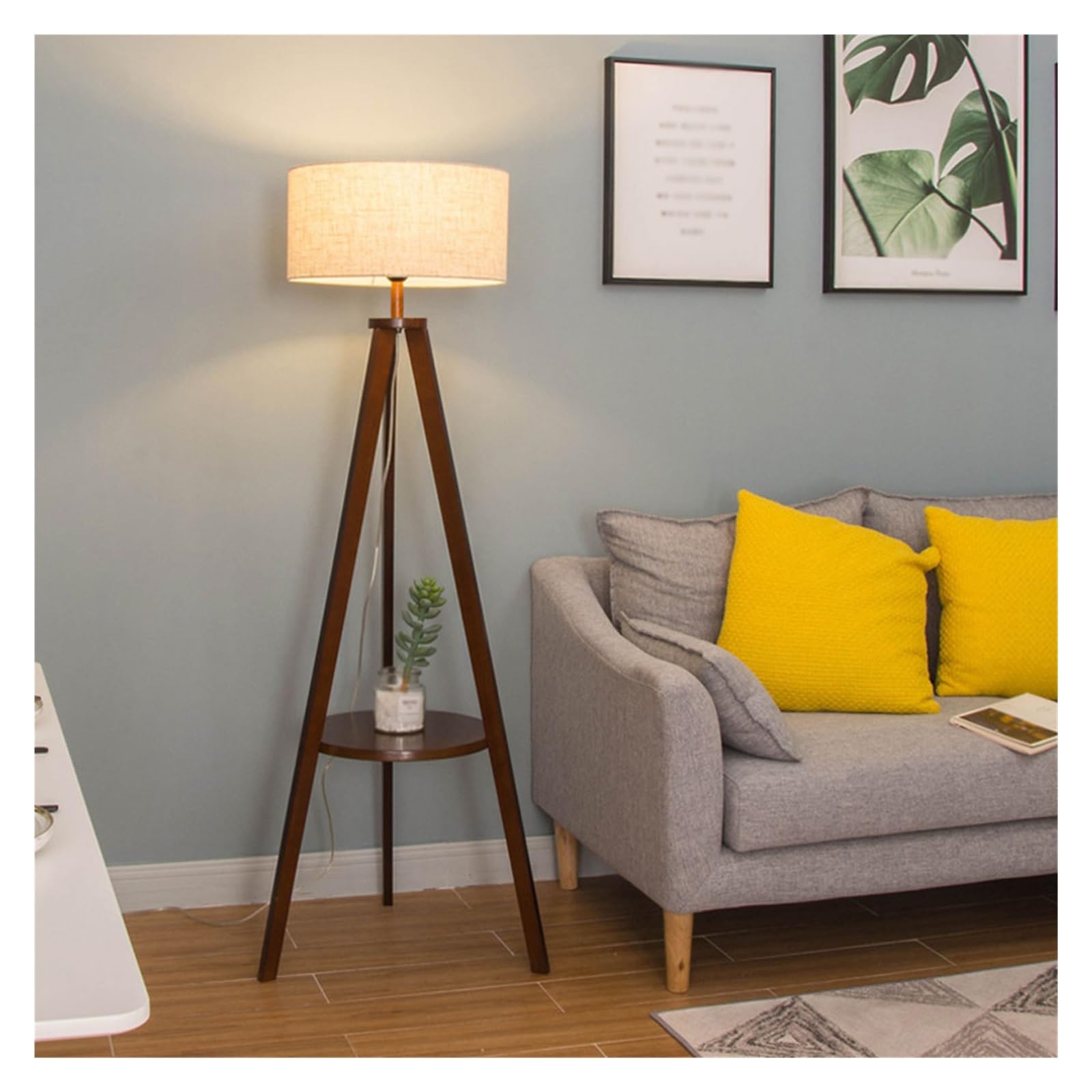 Lampadaire étagère salon liseuse bois créatif et lumière ambiance