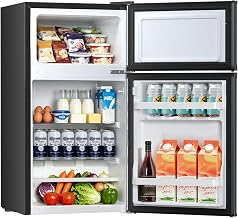 Kismile 2.5 Cu.Ft Mini Fridge with Freezer Double Door Compact Refrigerator | Energy Saving Small Fridge with Mechanical Thermostat & Removable Glass Shelves, Quiet for Dorm Bedroom Office, Black
