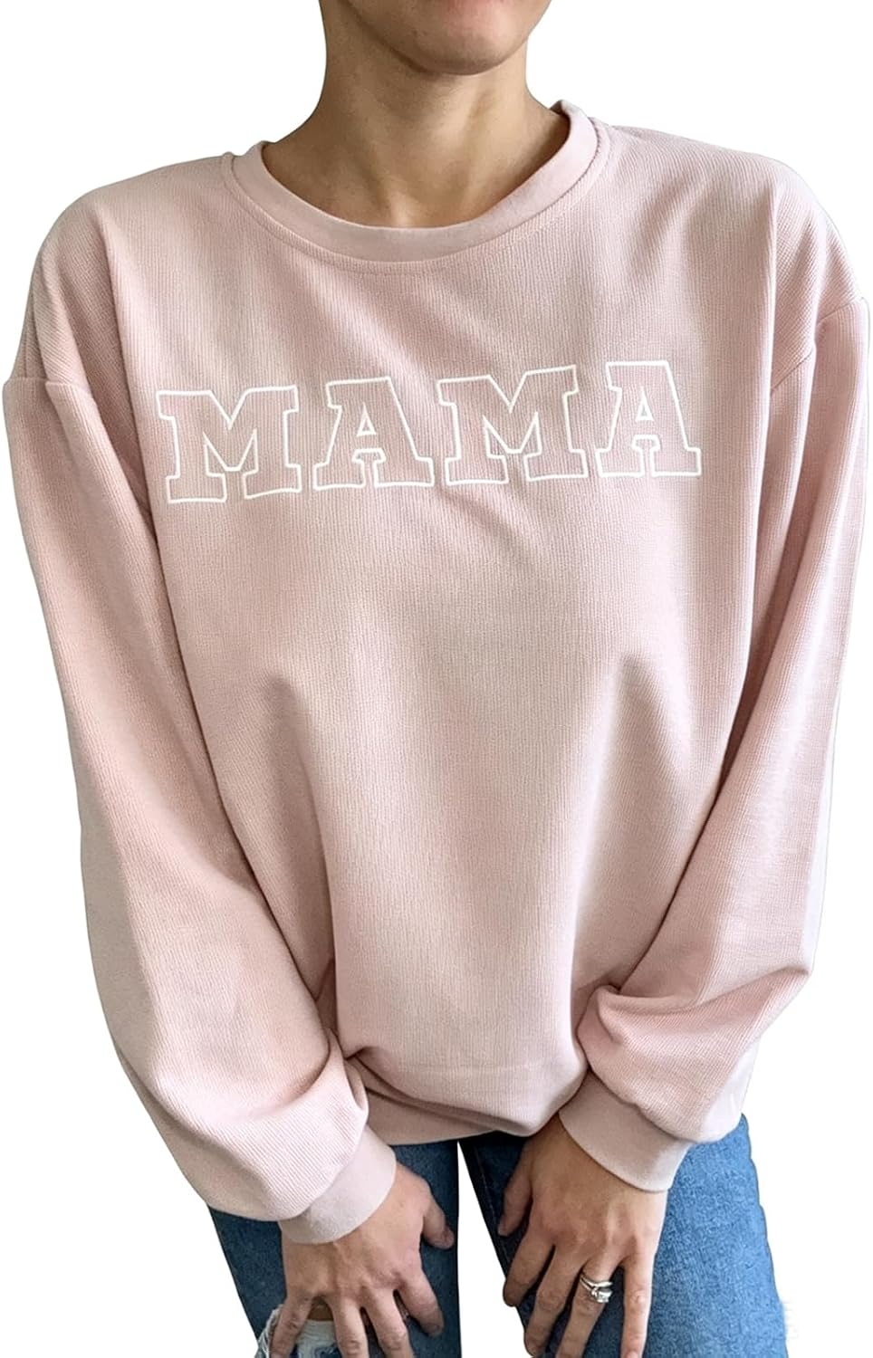 TAIUICY Women Waffle Knit Mama With Zippers Breastfeeding Sweatshirt Mama Embroidered Zip Nursing Pullover Tops
