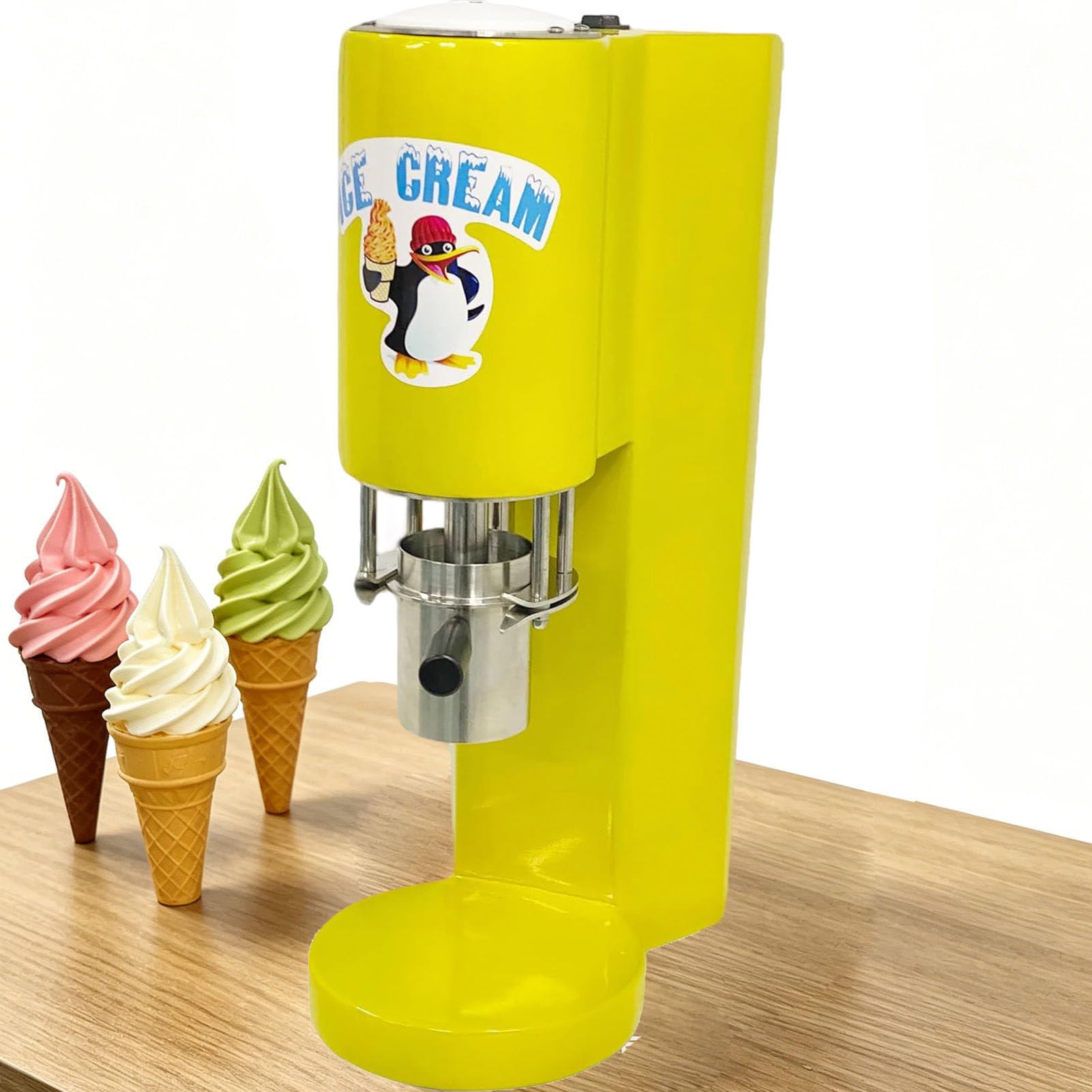 ROGHA Commercial Spaghetti Ice Cream Press Machine, 80W Ice Cream Noodle Maker with 0.42L Stainless Steel Hopper, 4 Shape Molds, Professional Ice Cream Noodle Extruder Yellow