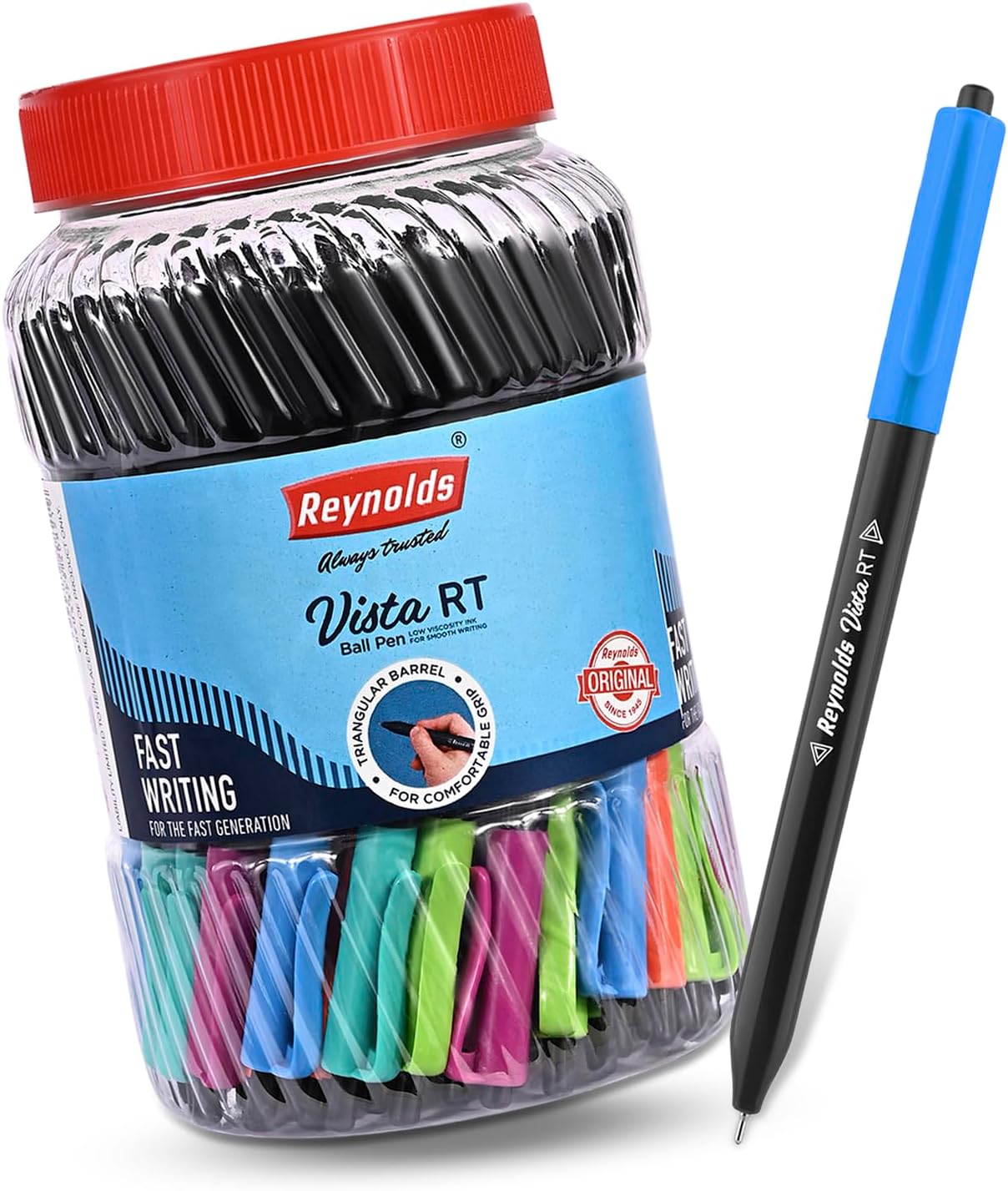 VISTA 70 PENS BLUE | Ball Point Pen Set With Comfortable Grip | Pens For Writing | School and Office Stationery | Pens For Students | 0.7 mm Tip Size