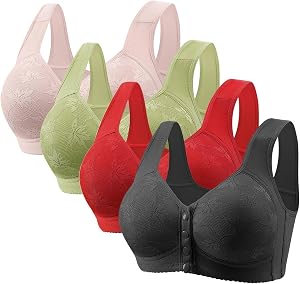 Lot de 4 Brassiere Femme sans Armature Soutien Gorge Fermeture Devant Soutien Gorge Push Up sous Vetements Feminins Sexy Brassière Anti Affaissement Soutiens-Gorge Comfit Respirant Bra Top 2026