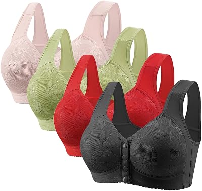 Lot de 4 Brassiere Femme sans Armature Soutien Gorge Fermeture Devant Soutien Gorge Push Up sous Vetements Feminins Sexy Brassière Anti Affaissement Soutiens-Gorge Comfit Respirant Bra Top 2026