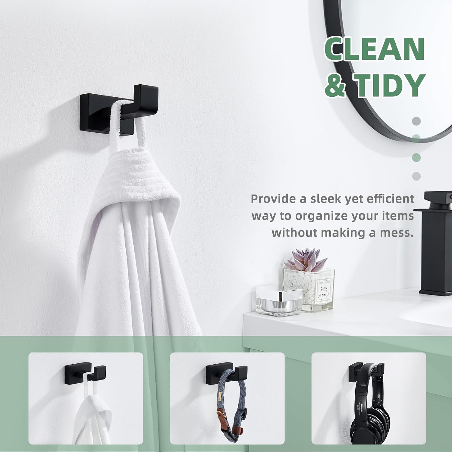 Suyar Matte Black Towel Hook, Coat Robe Holder for Bathroom Wall | SUS304 Stainless Steel, Screw Mount