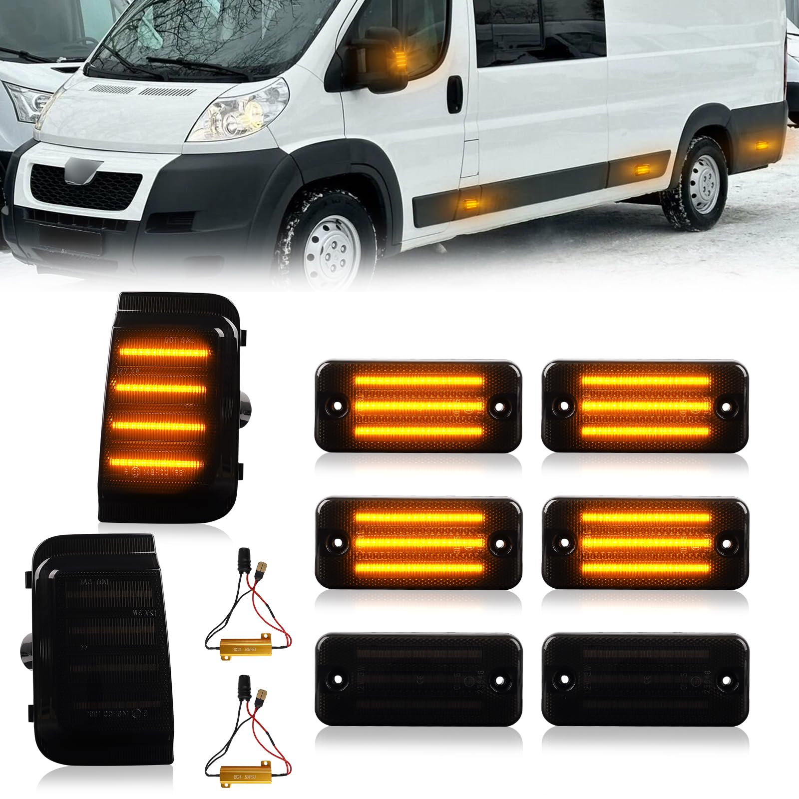 Seitenmarkierungsleuchte Anzug für Fiat Ducato Citroen Relay PEUGEOT BOXER, Blinker Seitenblinker mit Canbus Fehlerfrei, Fahrtrichtungsanzeiger Spiegelblinker, Schwarz, 8 Stück