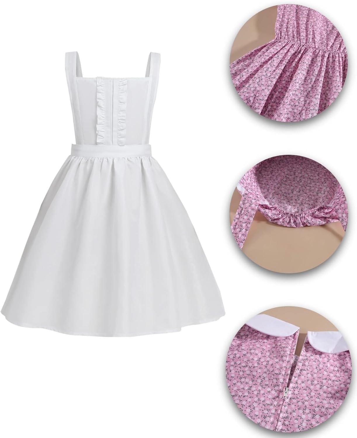 NSPSTT Girl Pioneer Costume Prairie Dresses for Girls Floral Colonial Dress Girl 1800s Dress