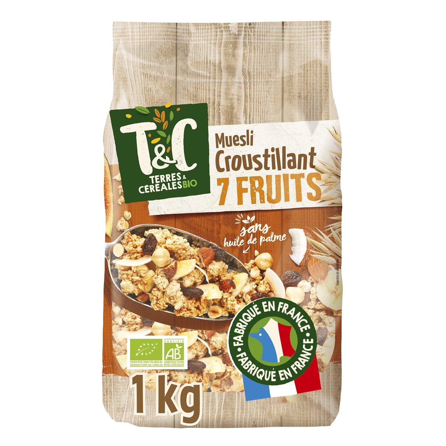 Petit-déjeuner gourmand et croustillant sans huile de palme avec TERRES & CEREALES BIO Muesli 7 Fruits, 1Kg, Certifié AB, Fabriqué en France - Lot de 3
