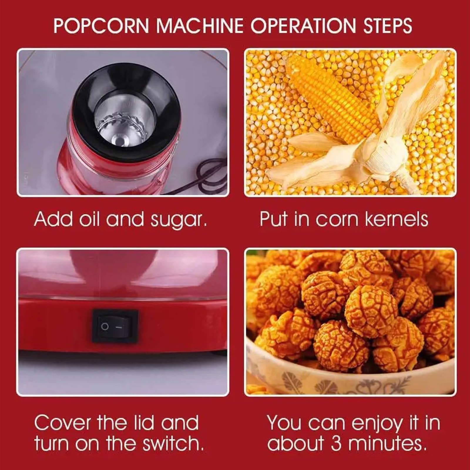 Palomitero para cine en casa Máquina eléctrica portátil for hacer palomitas de maíz, 1200W, aire caliente, máquina for, escritorio cocina, Mini fabricante DIY