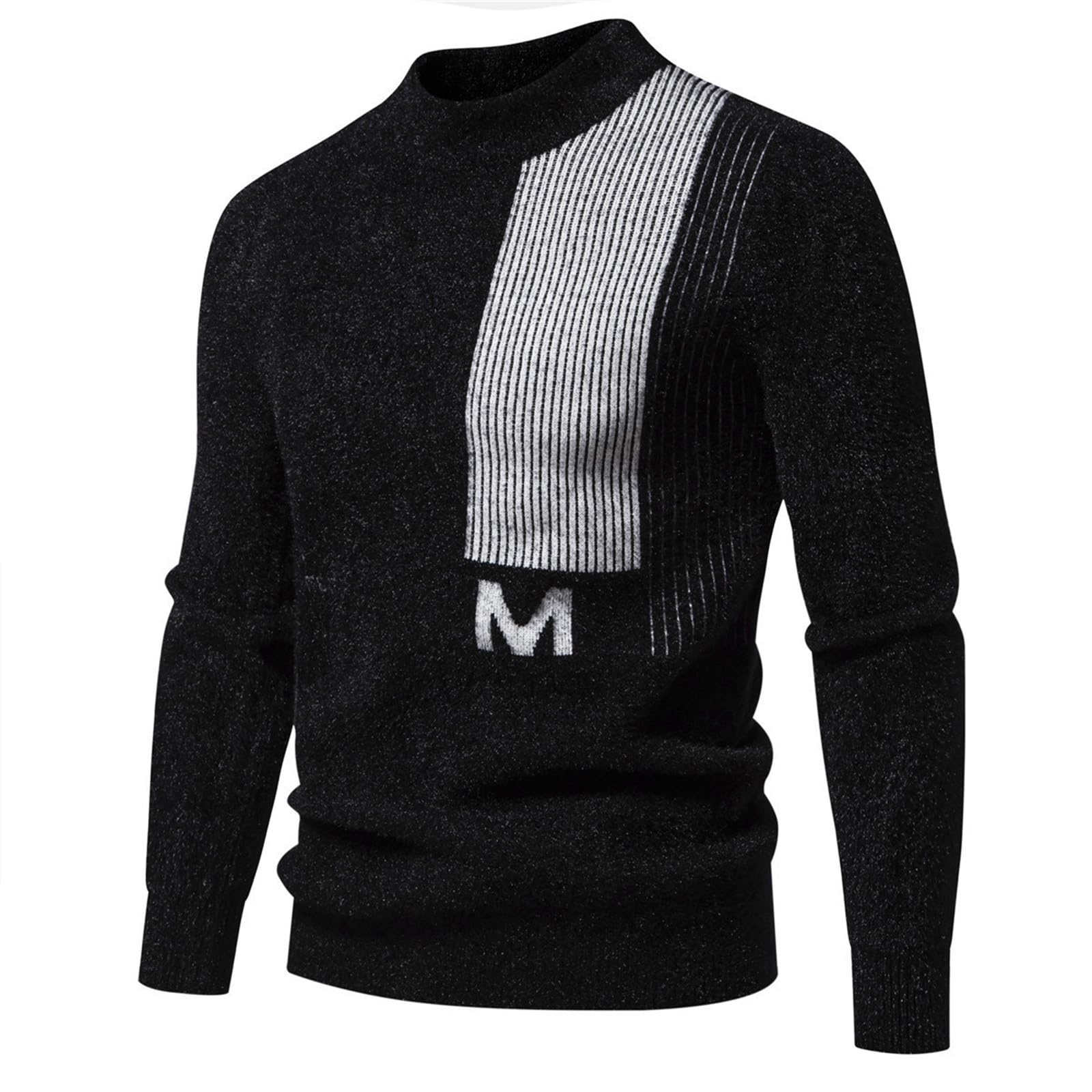 Jersey de punto fino para hombre, cuello redondo, ganchillo, bloque de color, jersey de punto estrecho, suéter ligero, suéter de punto grueso para otoño e invierno