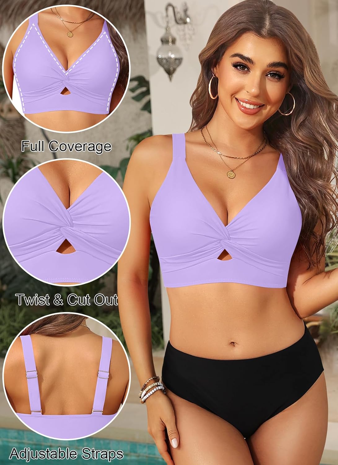 Women's Bikini Top - Supportive Swimsuit for Large Bust - 2025 Cut Out Twist Swim Top - Image 4