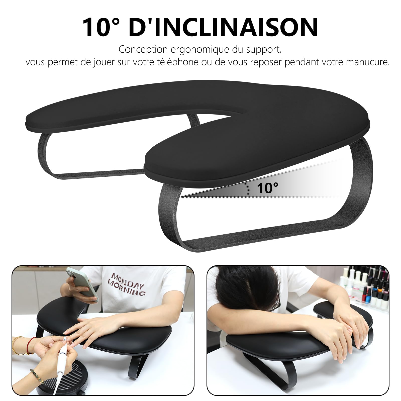 Repose Main Ongle,Cuir Nettoyable Coussin Manucure Repose Main,Forme du U Repose Main Manucure avec Support en Alliage d'aluminium,Convient pour les Magasins de Manucure
