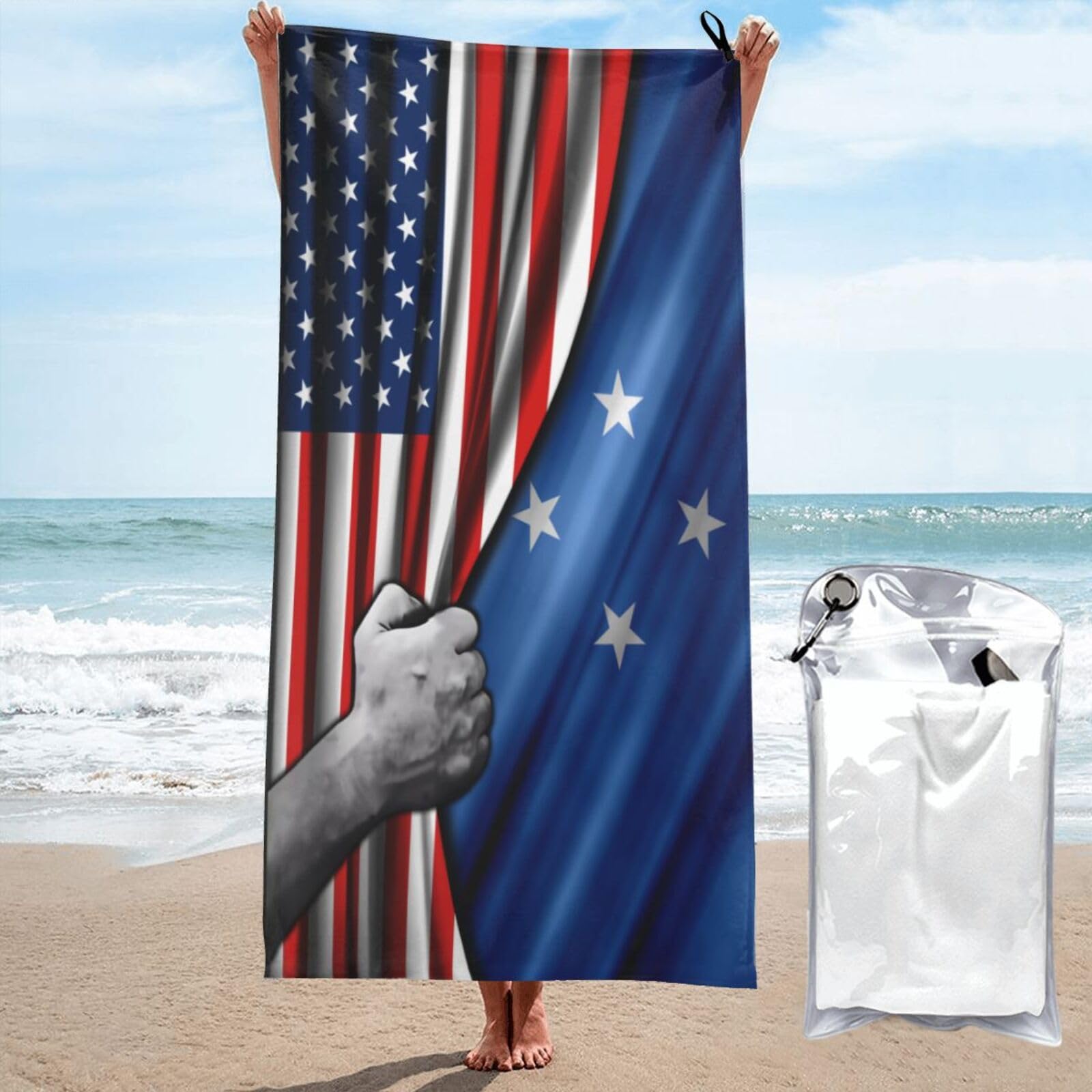 Serviette de plage portable motifs USA Micronésie microfibre haute qualité