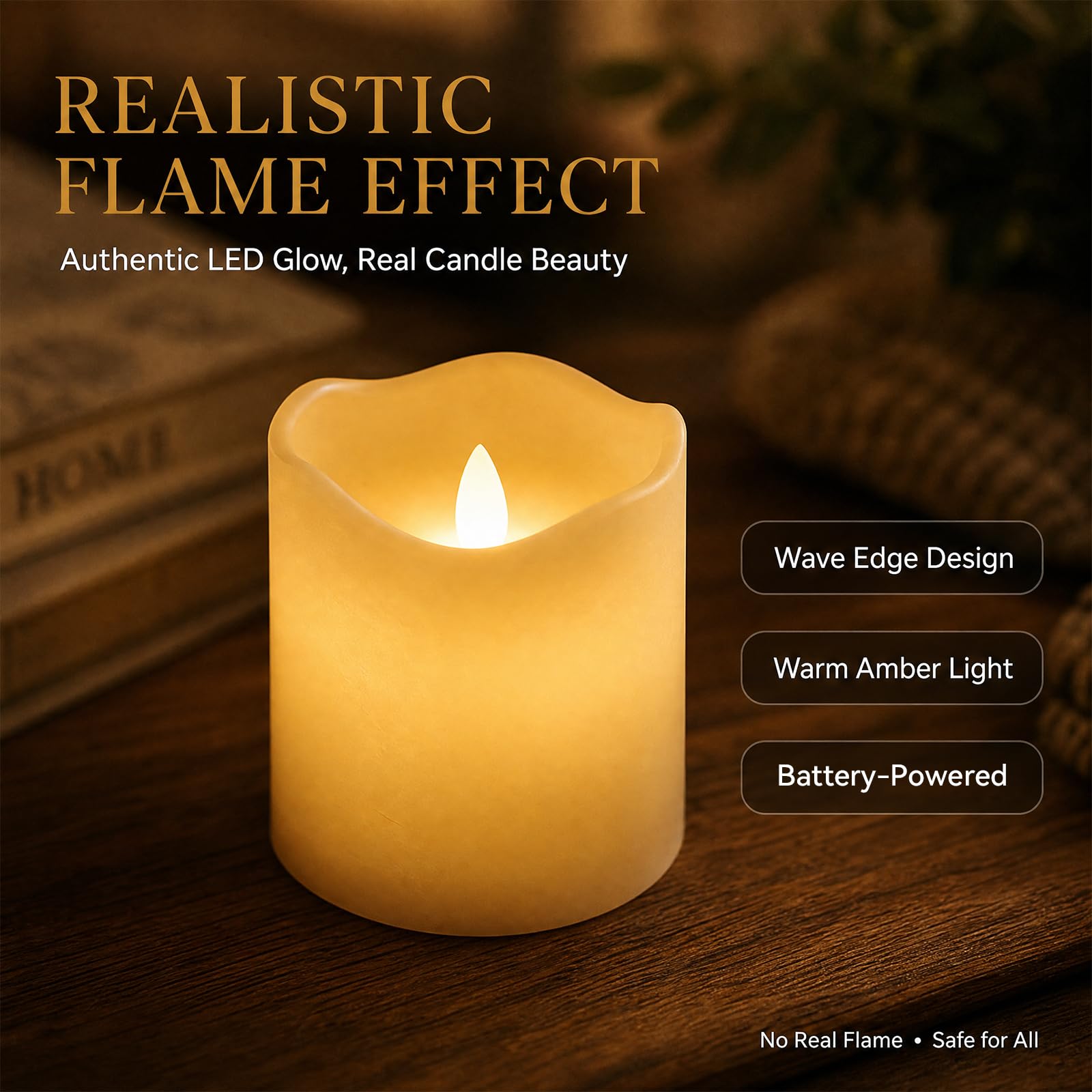 Bougies Chauffe,Bougies LED Sans Flamme avec Effet Flamme Vacillante,Plat LED à Piles,Noël,Halloween,Table et Maison,01