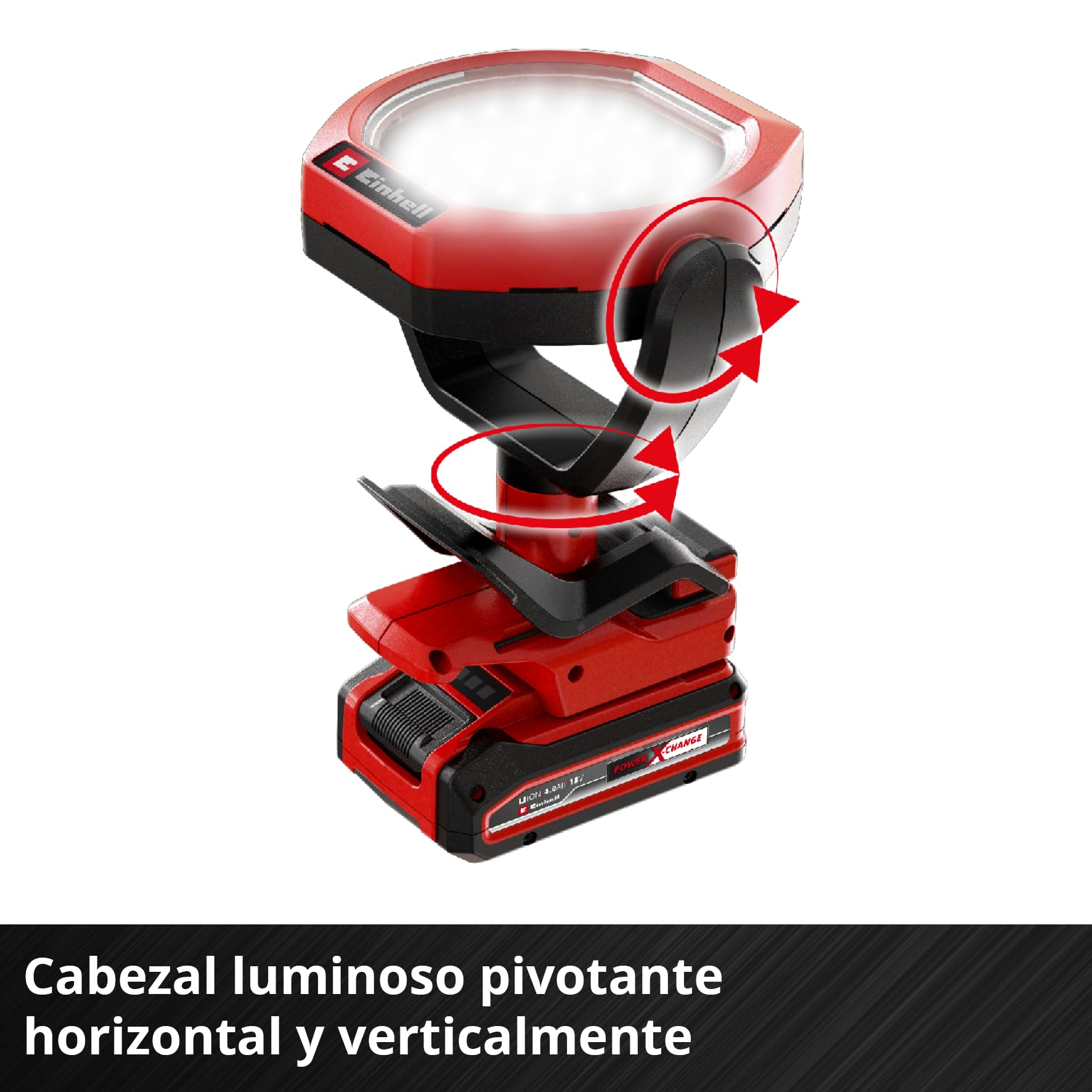 Lámpara de exterior con batería GC-OL 18/1500 Li-Solo Power X-Change de Einhell (18 V, 1500 lm, 7000 K, alcance de 4 m, cabezal pivotante y giratorio, 3 niveles de brillo, sin batería)
