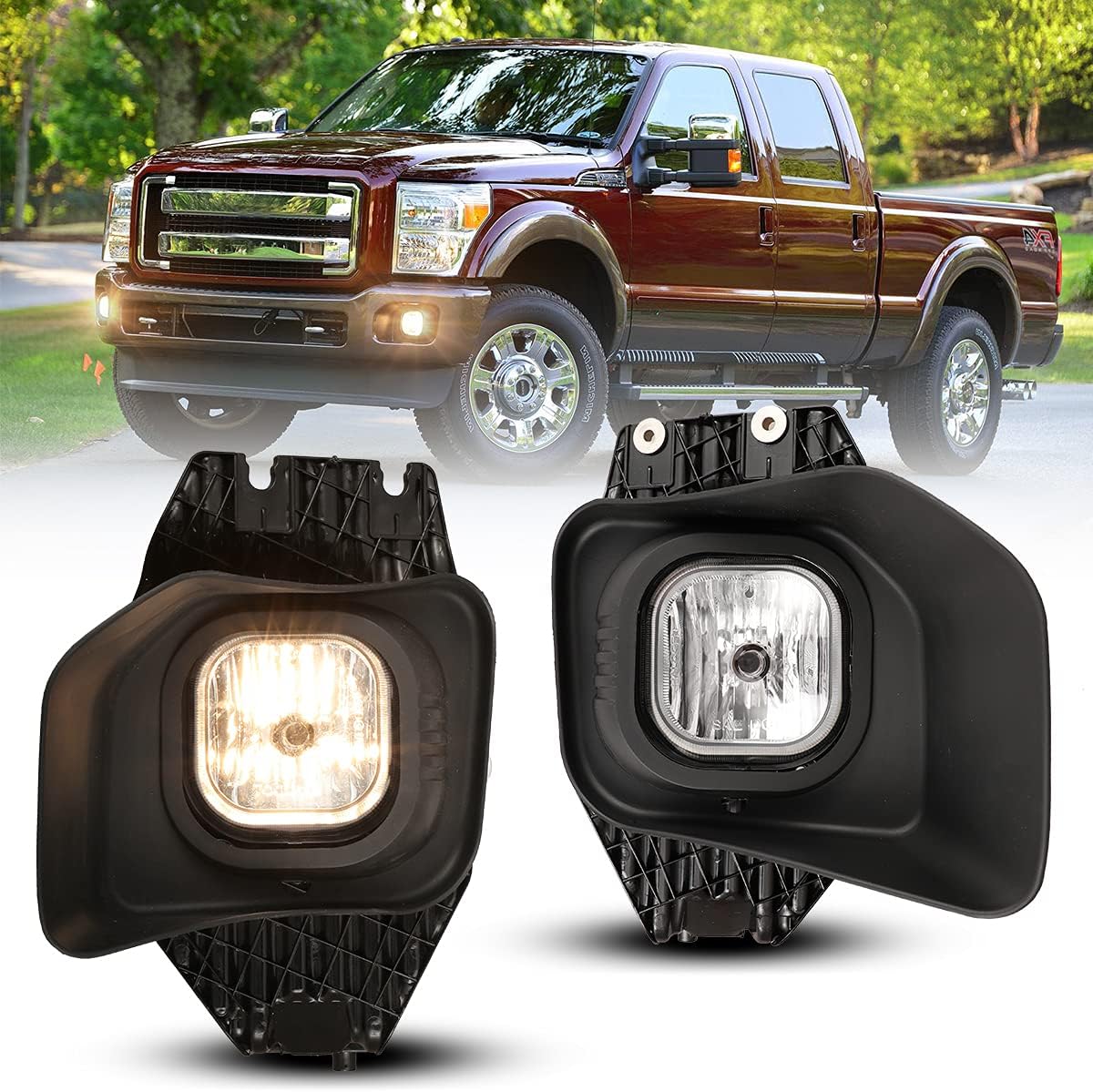 Nixon Offroad Fog Lights Assembly for 2011-2016 Ford F-250/F-350/F-450/F-550 Super Duty, HD Lenses Fog Lights Replacements with Halogen Bulbs/Brackets/Frame Fog Lamps, Driver and Passenger Side