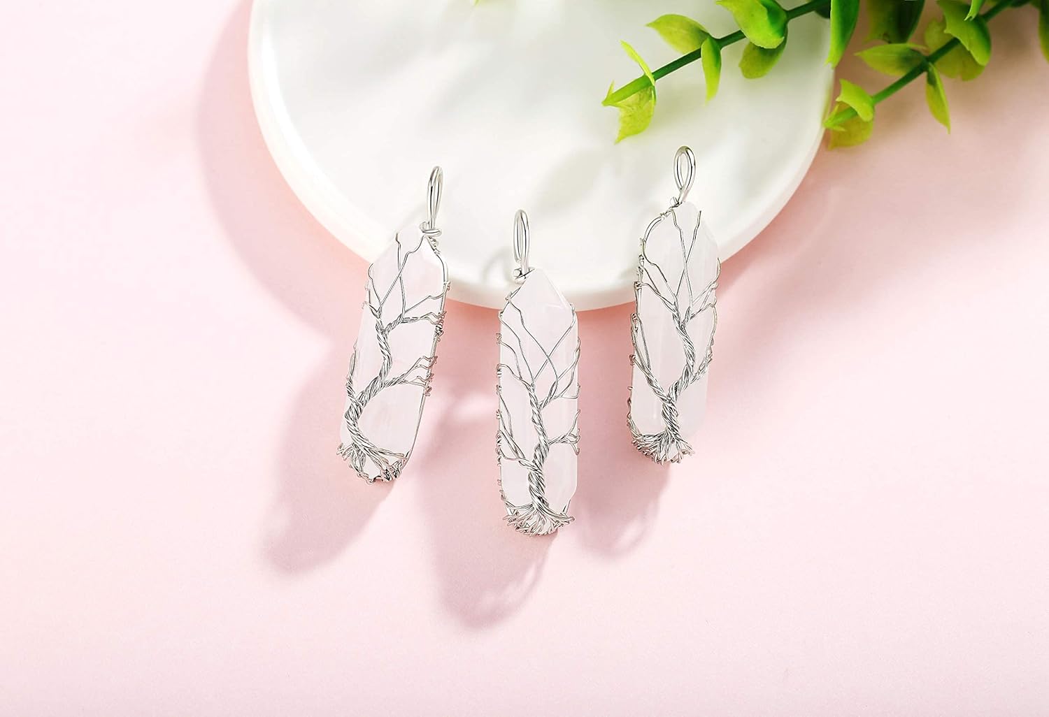 XIANNVXI Tree of Life Wire Wrapped Crystal Point Pendant Necklace Reiki Healing Crystal Stone Clear Quartz Necklaces Natural Hexagonal Gemstone Jewelry for Women - Image 4