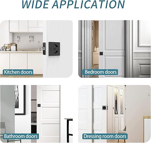 Miniatura 5 de Filta Hardware de bloqueo de puerta de bolsillo, hardware de puerta de bolsillo de privacidad cuadrado negro mate, cerradura de puerta de bolsillo