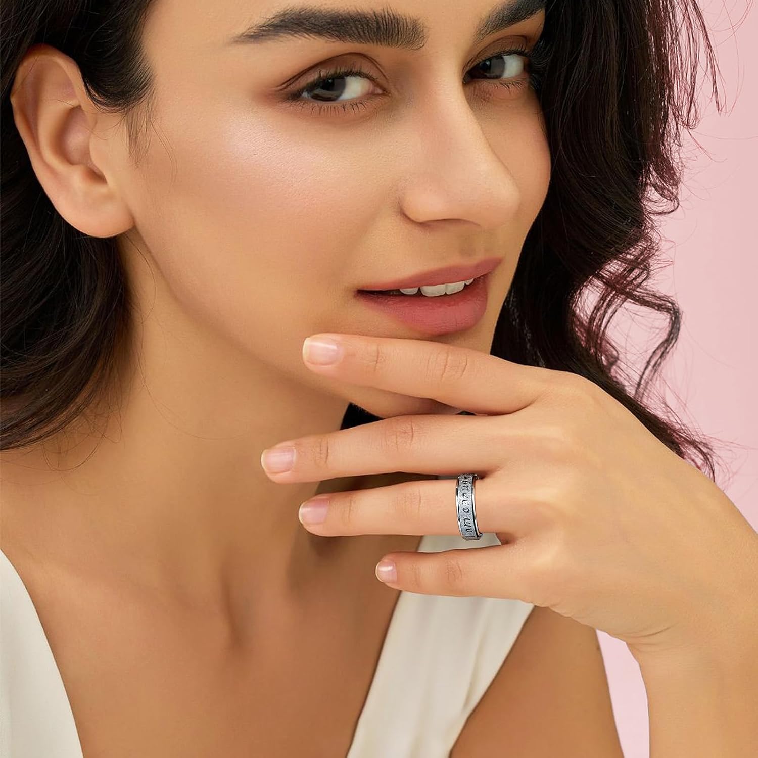 Fidget Spinner Ring for Women - I Am Enough Rotating Fidget Toys for Anxiety Relief, Stainless Steel Inspirational Hope Rings for Adults Jewelry Gift for Birthday Valentine's Day - Image 2