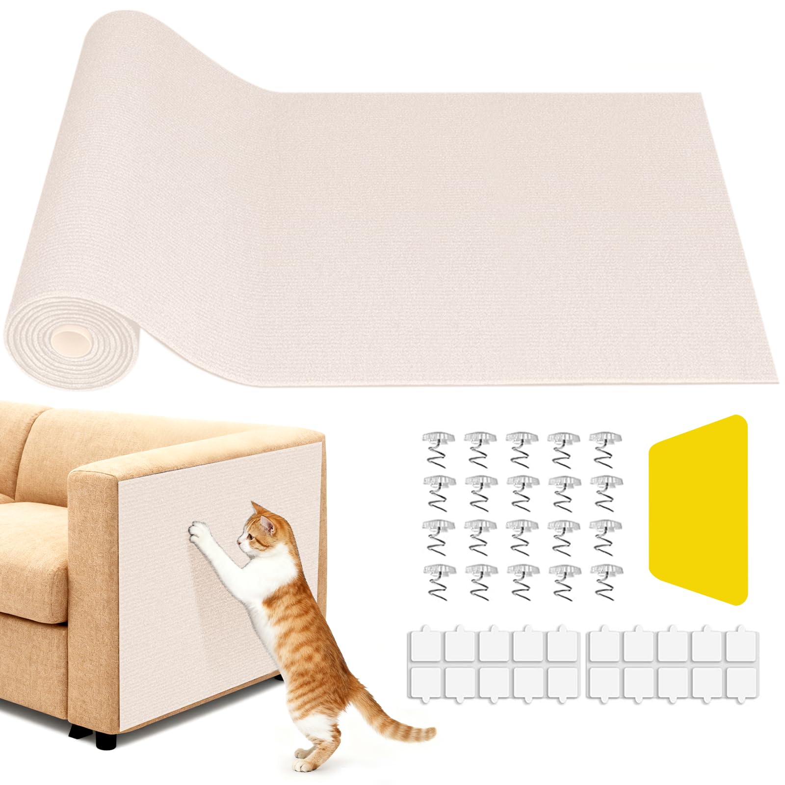 Litrue 40 x 200cm Cat Scratching Mat Self-Adhesive Anti Scratch Furniture Matt for Cats DIY Cuttable Climbing Pad Scratcher Protector for Wall, Sofa, Floor, Chairs, Carpet (Beige)