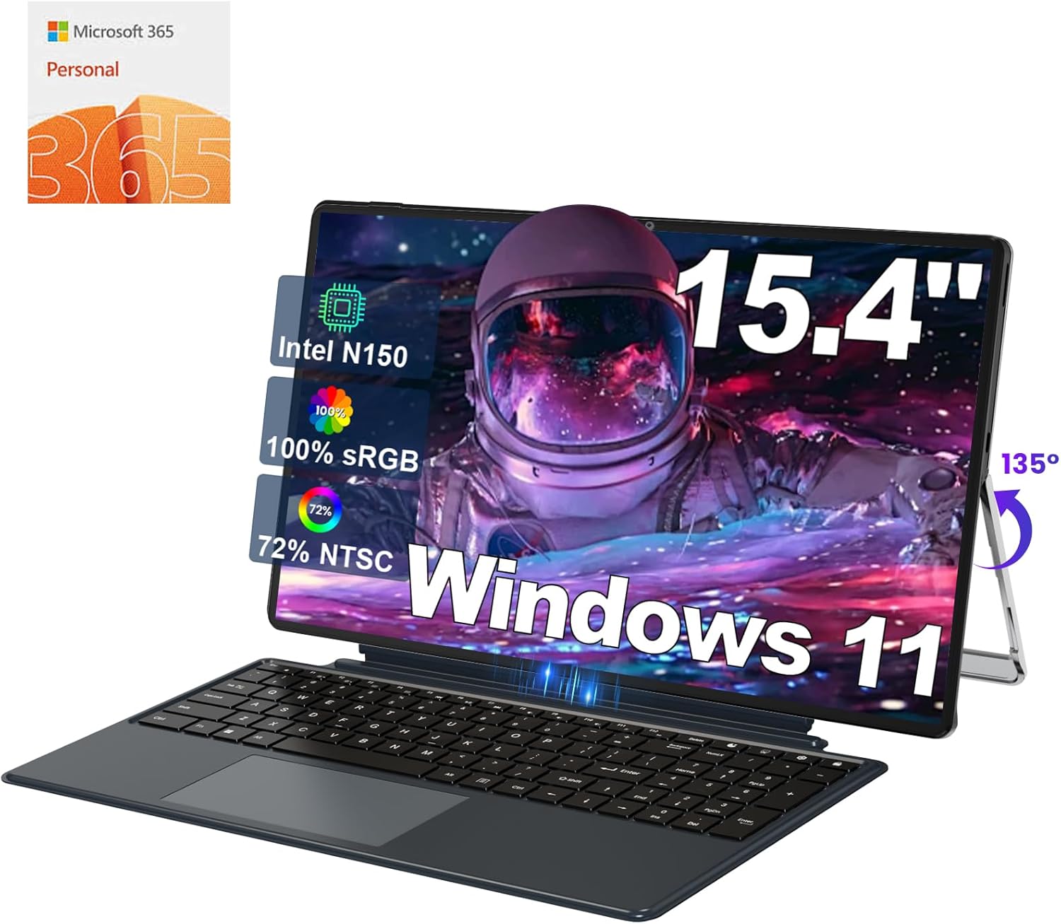 jumper 2 in 1 Laptop/Tablet, 15.4 inch Laptop Computer with IPS FHD Touchscreen, 4-Core N150, 1 Year...