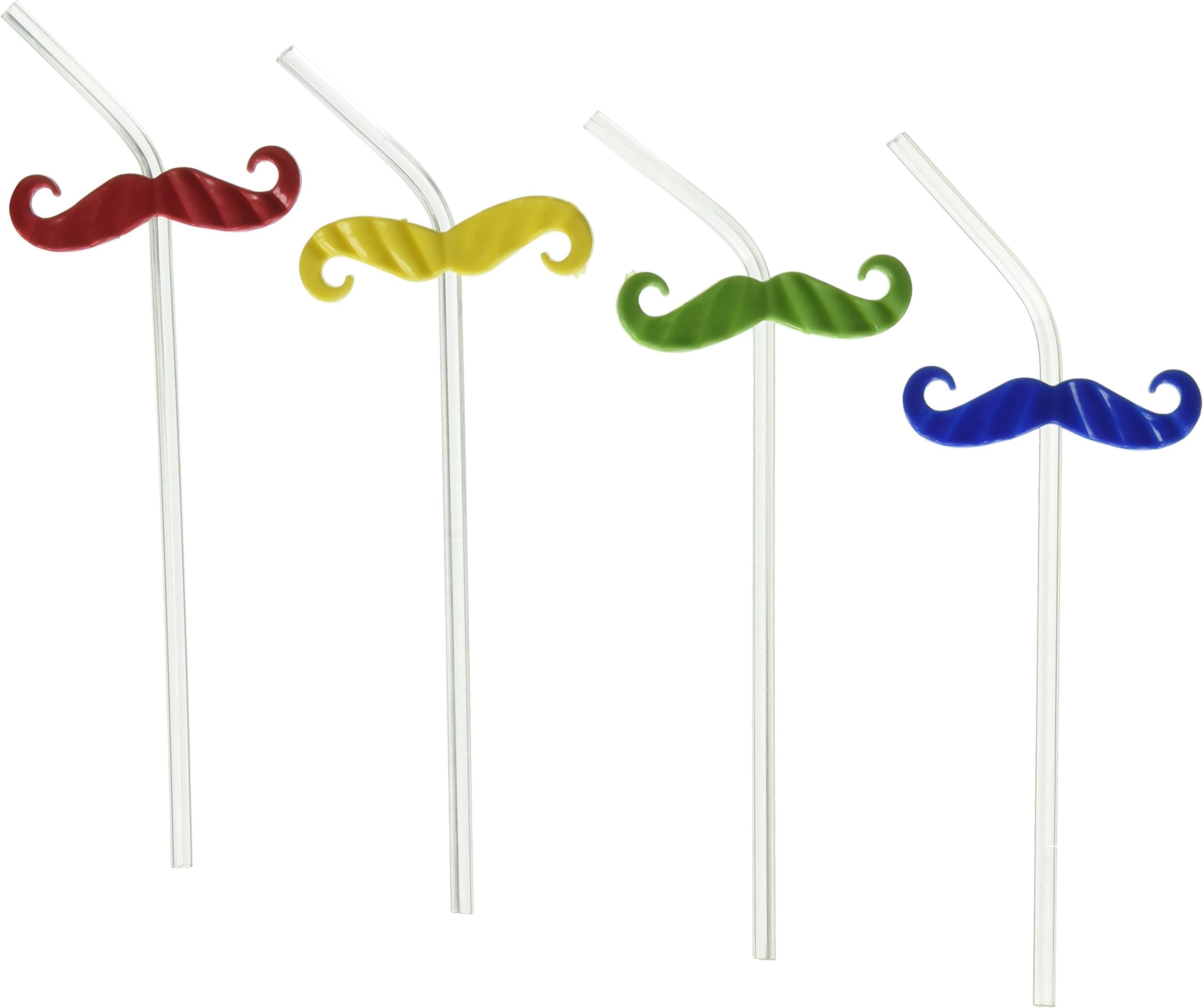 MDRN Reusable Mustache Straw - Multi Colored - Curved - Party Straws - Photobooth Props
