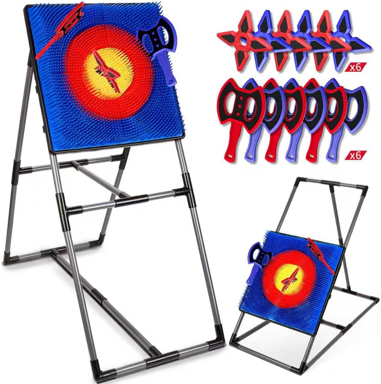Axe Throwing Game for Backyard, Axe Throwing Target Set Games with 6 Throwing Axes & 6 Dart Bristle Target, Outdoor Indoor Yard Game for Youth Kids Activity Carnival Games for Age 6-13