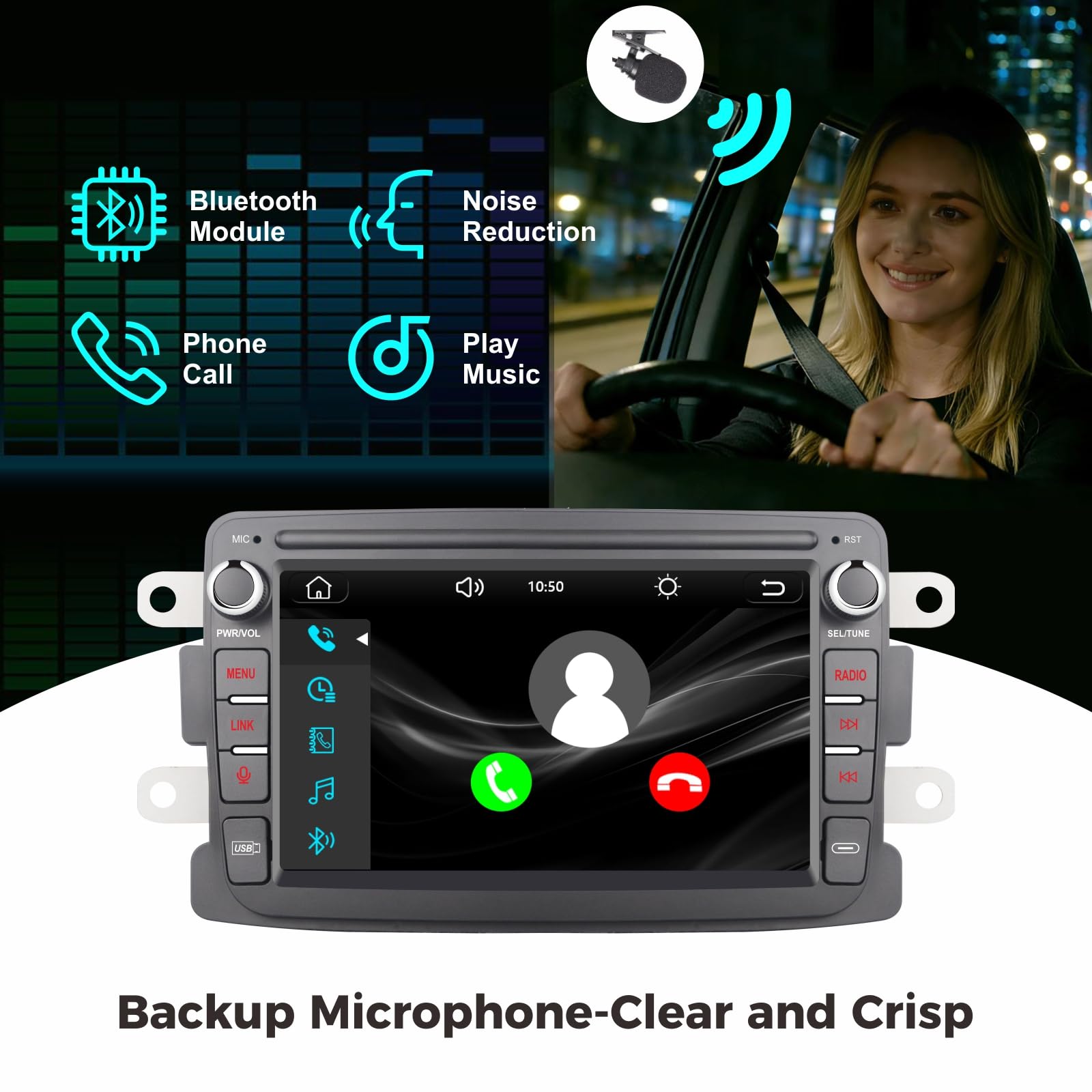 Autoradio mit Wireless CarPlay & Android Auto für Dacia Sandero Duster Logan Dokker Capture Renault Radio mit Touchscreen Bluetooth FM Rückfahrkamera Linux System