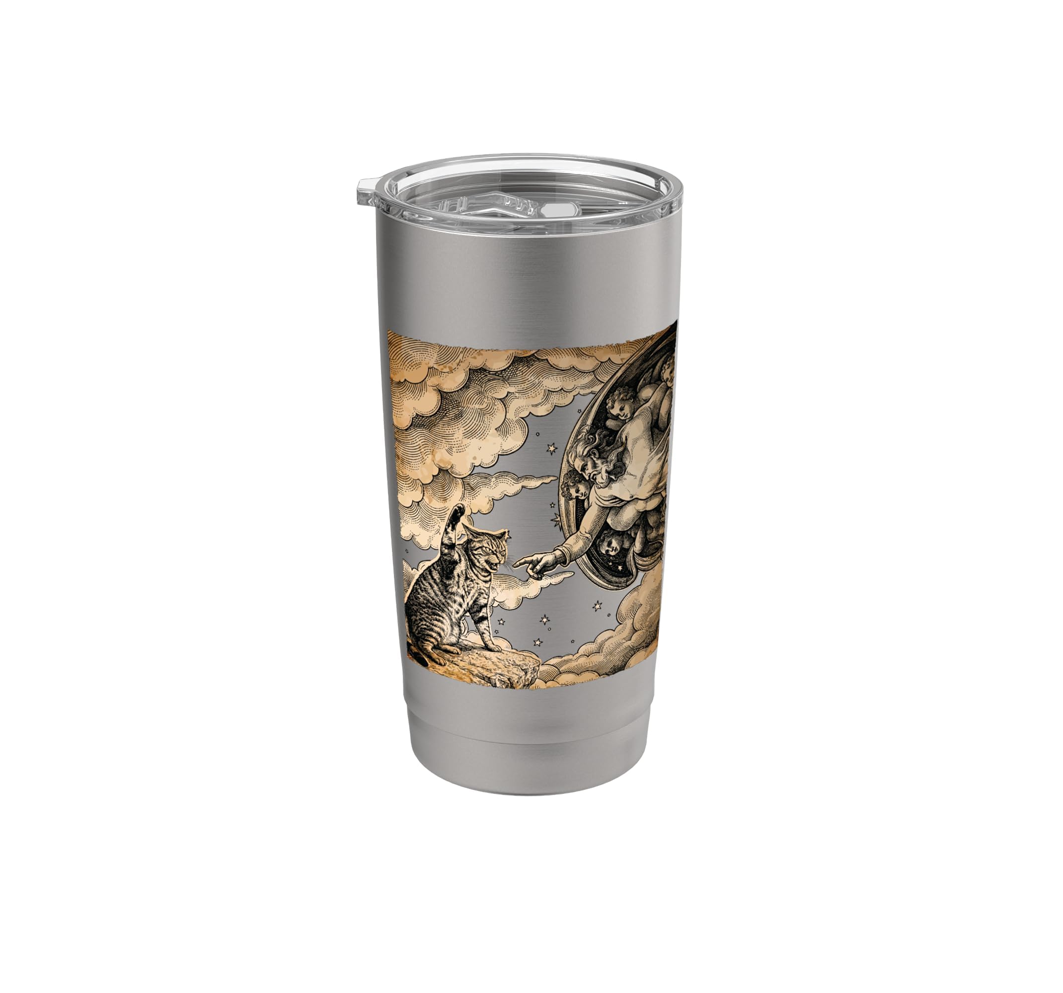 Funny Cat Meme Creation of Adam Parody Kitten Lover Cat Mom Stainless Steel Insulated Tumbler