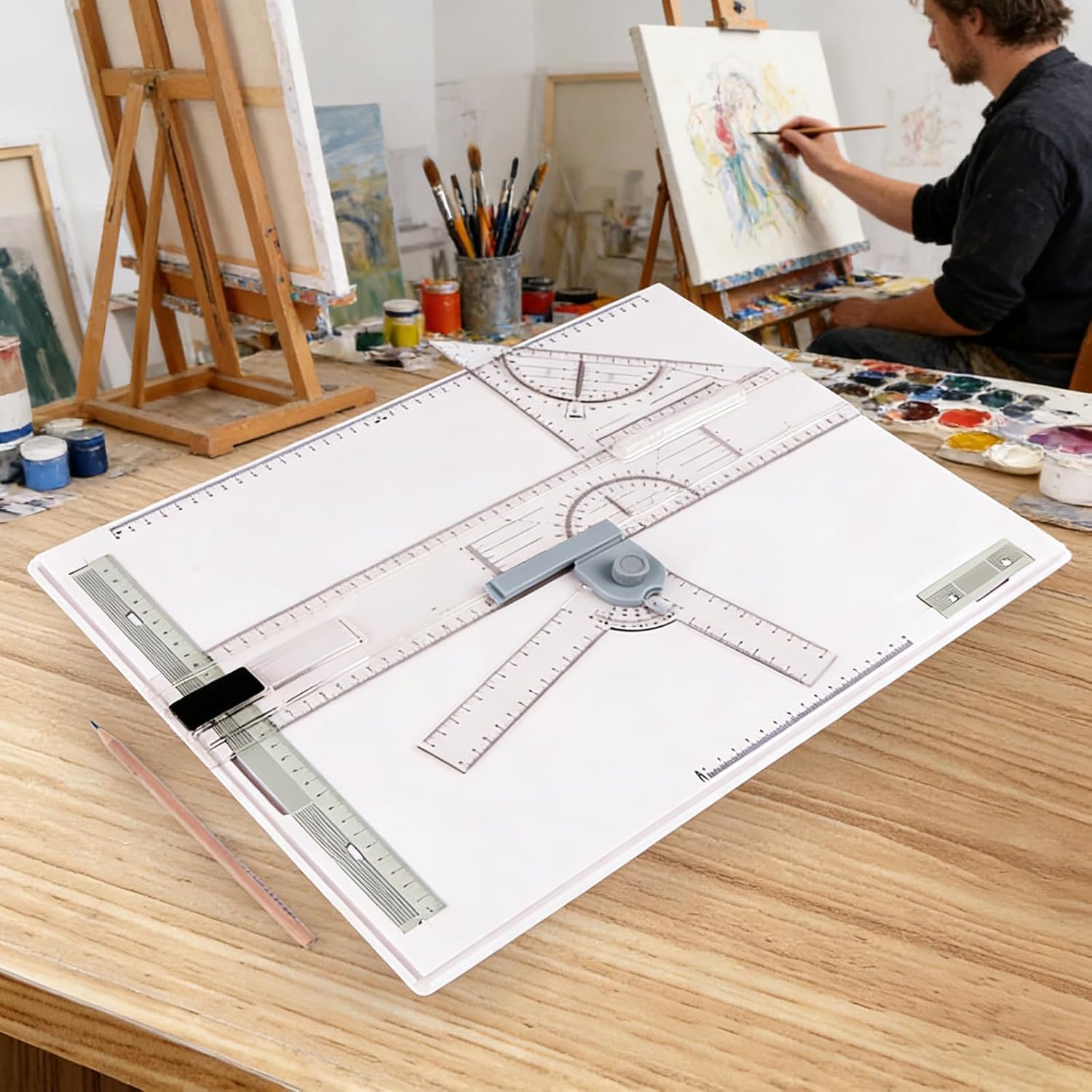 Tavolo da disegno portatile regolabile con righello trasparente, tavolo da disegno di precisione per studenti, ingegneri, artisti e architetti, ideale per misurazioni accurate e progetti creativi