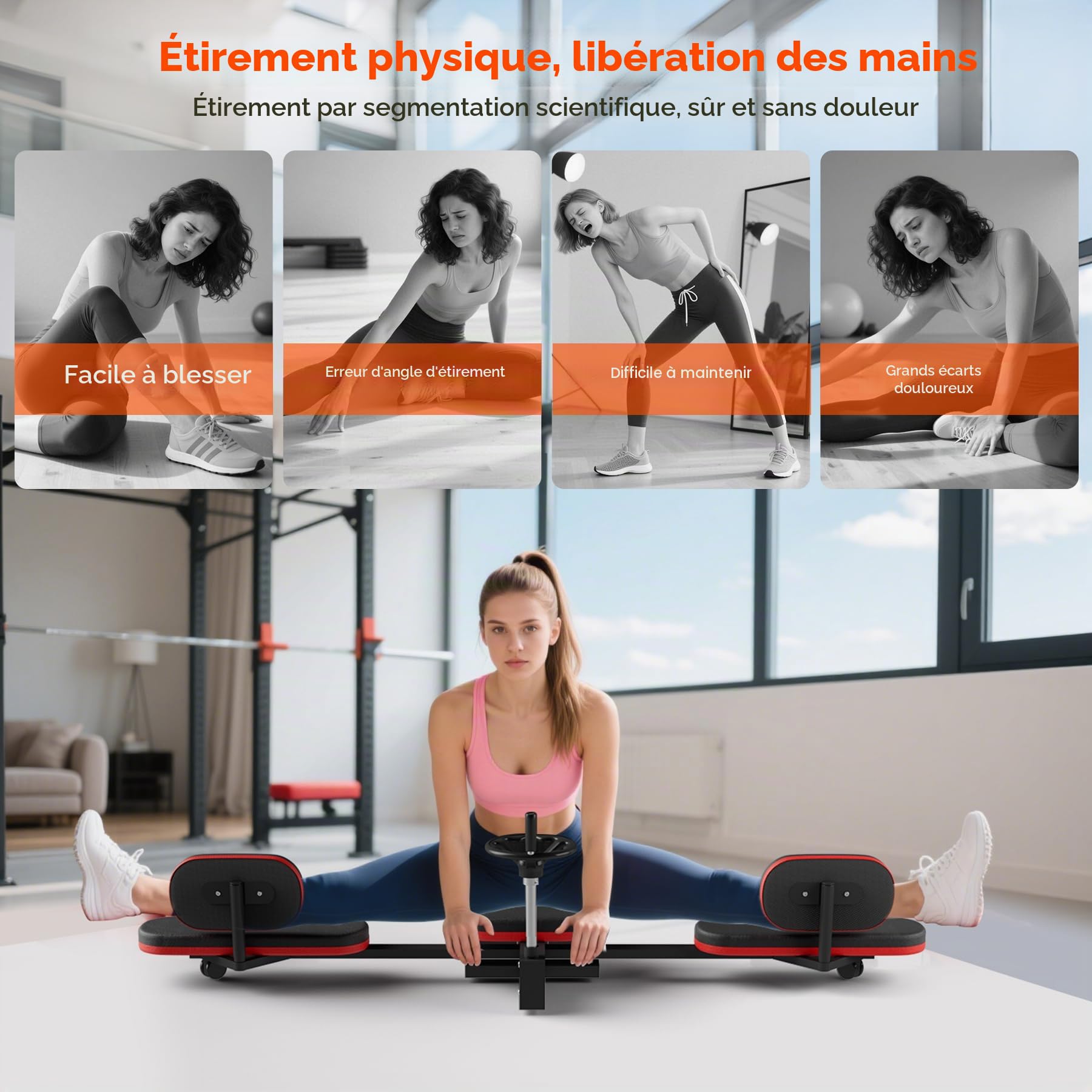 NArra Machine de écart, Machine à étirer Les Jambes 180 ° Réglable de 150 kg - Écarteur de Jambe Robuste - pour Yoga, Gym, Danse, Ballet et Fitness