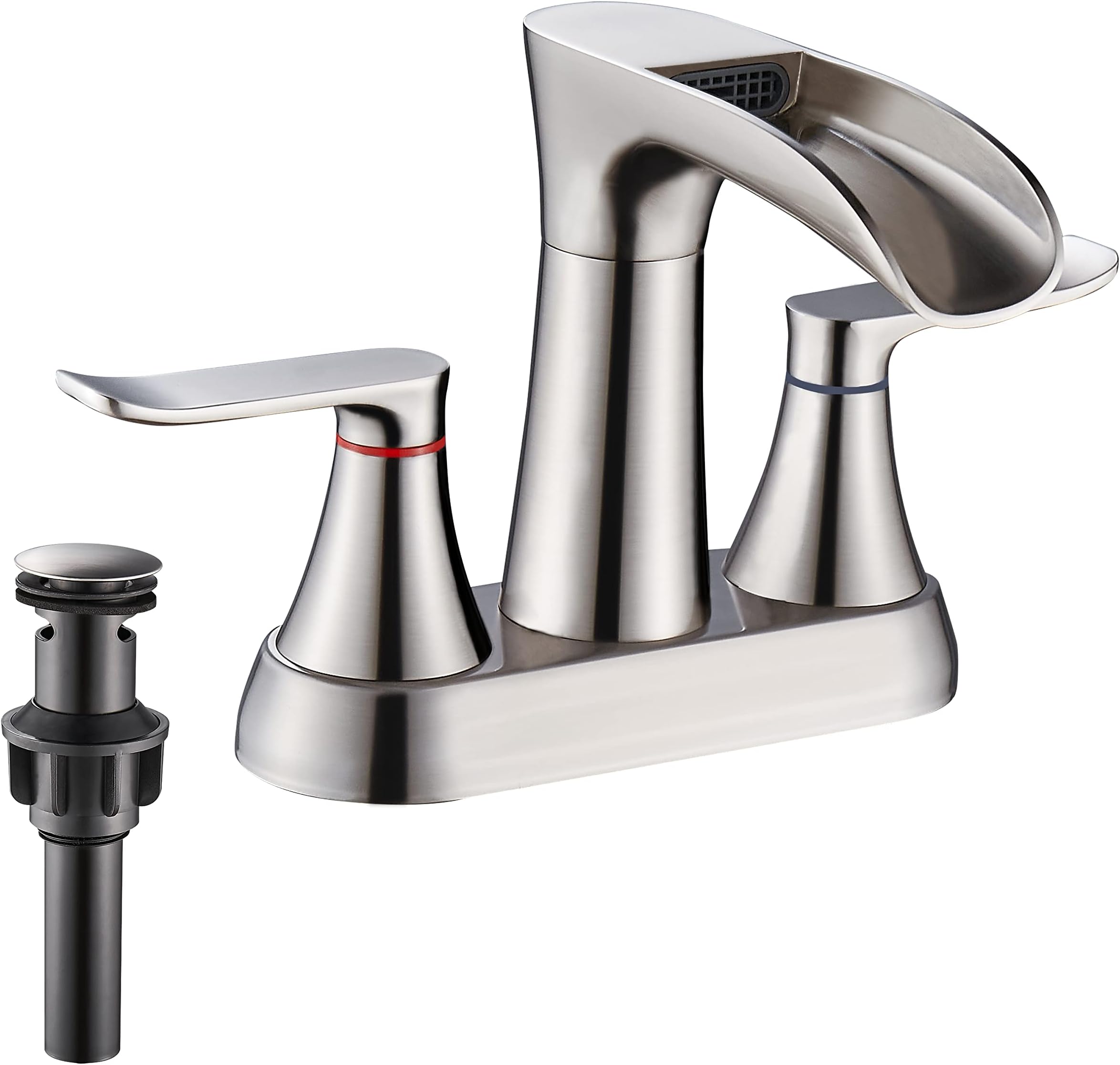 Amazon.com: HiMyLEN Brushed Nickel Waterfall Bathroom Faucet 3 Holes 2 ...