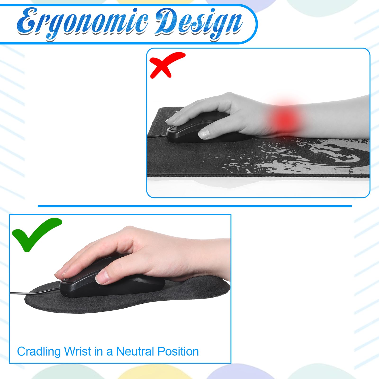 Ergonomisches Mauspad, Silikon Mousepad mit Handauflage, Schwarz Mausepad Gel, Office Mousepad mit Gelkissen für Computer Laptop Notebook, Schwarz