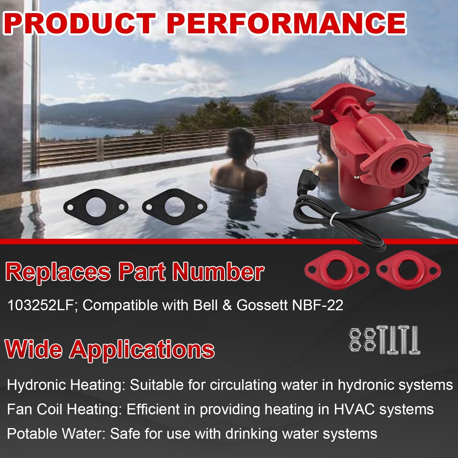 103252LF Water Circulator Pump Boiler Pump Compatible with Bell & Gossett NBF-22 115V 1/25 HP 1" Union