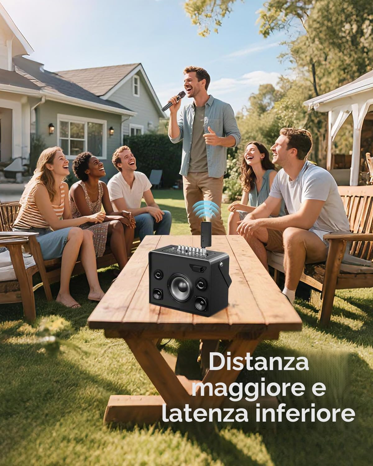 ALPOWL WXM Microfono Wireless, Microfono Karaoke con 192KHZ/24Bit, Professionale UHF Cordless Dynamic Mic System, Sistema PA Ricevitore Ricaricabile per Amplificatore Vocale(Nero)