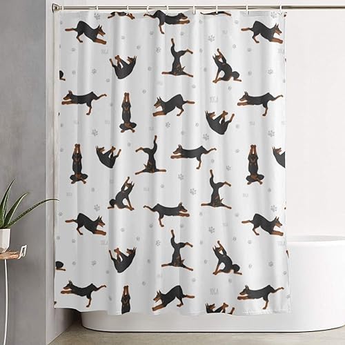 Miniatura 7 de Dog Doberman - Cortina de ducha de plástico de 60 x 72 pulgadas, cortinas de ducha extra largas para baño, juego de cortinas de baño con ganchos,