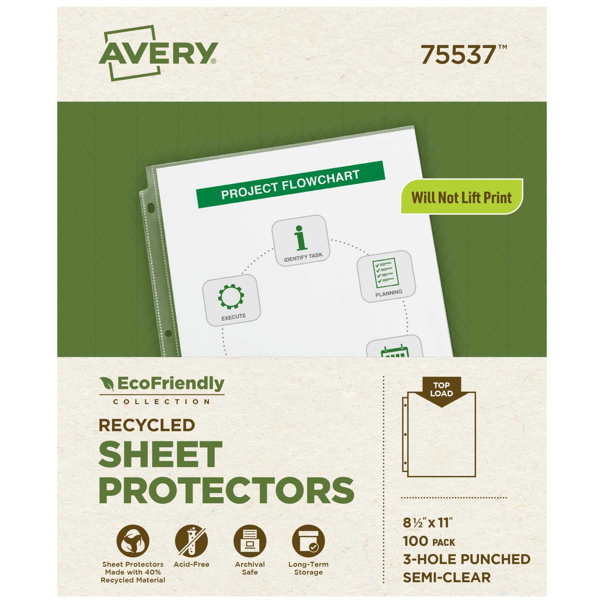 Photo 1 of Avery EcoFriendly Recycled Economy Sheet Protectors, Semi-Clear, Top Load, 100 Document Protectors (75537)