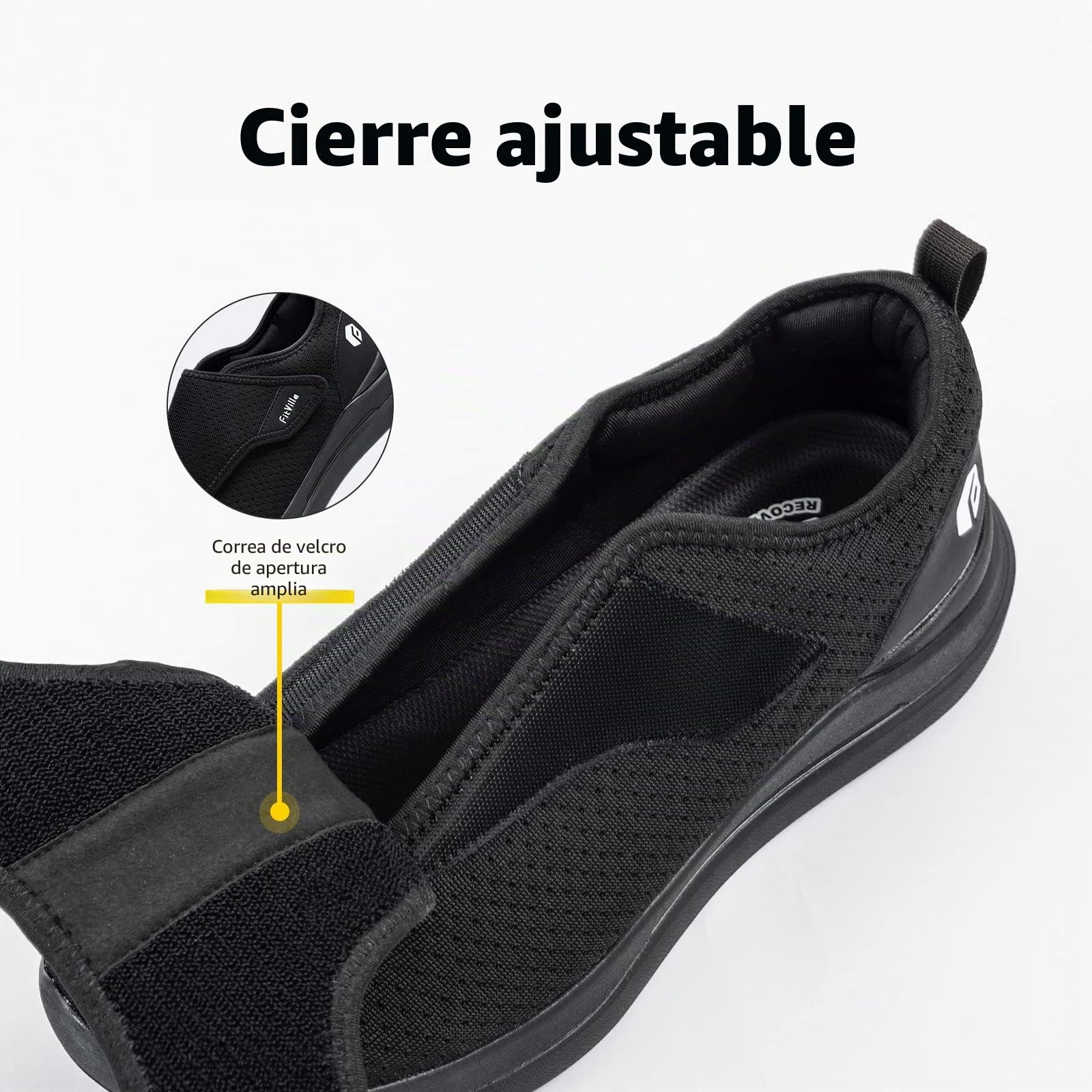 FitVille Zapatos Hombre Anchos con Forro Sin Costuras y Correa Ajustable - Fácil de Poner y Quitar, Cómodo Todo el Día
